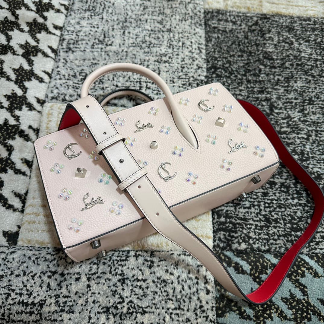 Christian Louboutin Paloma leather tote bag in white with spikes &studs High