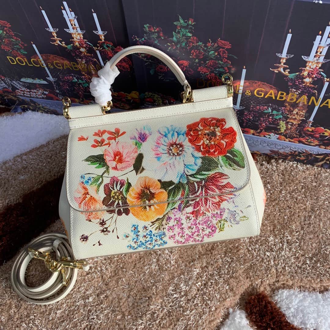Dolce & Gabbana Miss Sicily top handle bag with vibrant meadow floral print leather High