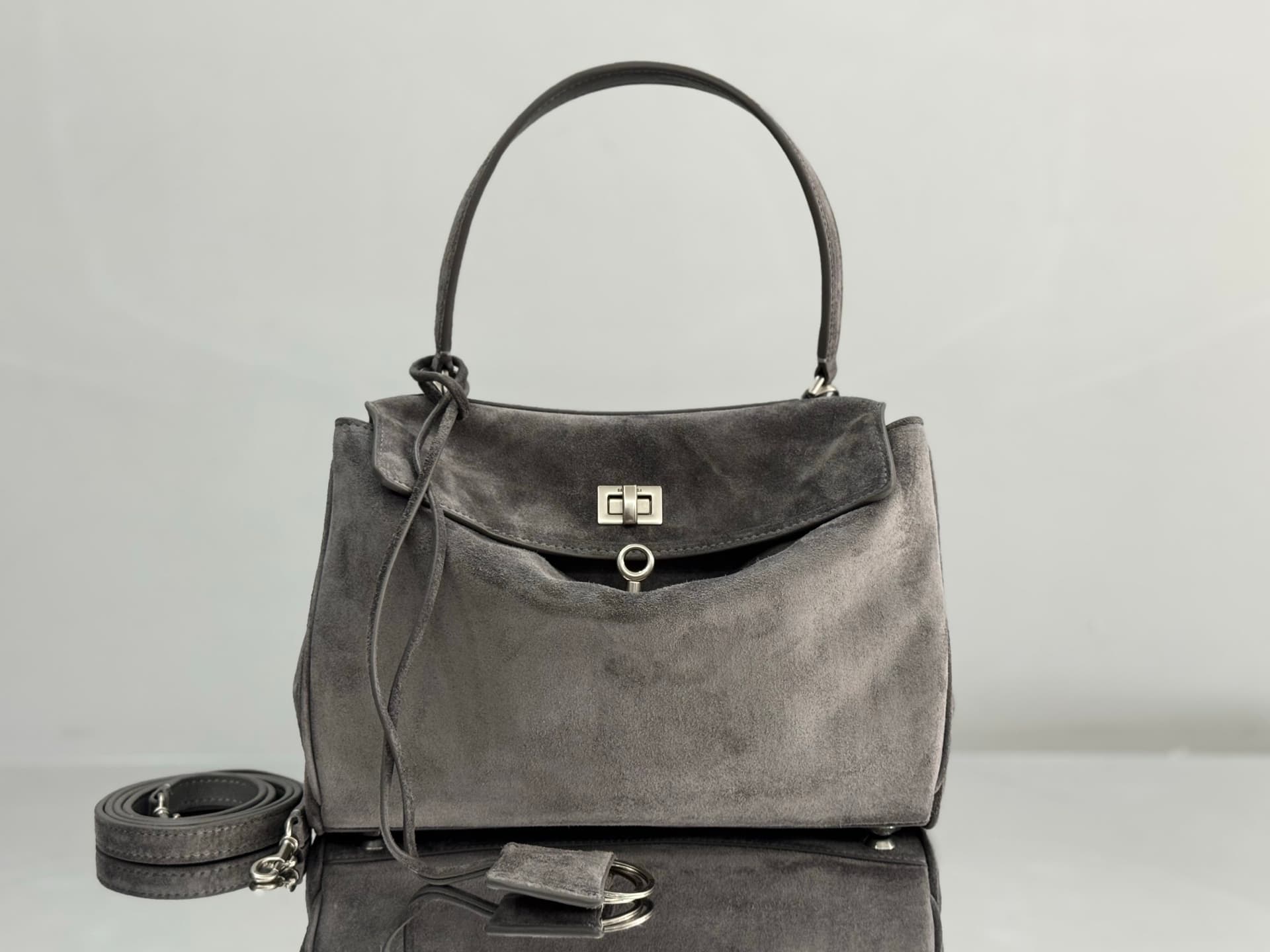Balenciaga Rodeo Small Bag in Grey Waxed Suede Calfskin With Silver-Tone Metal TOP