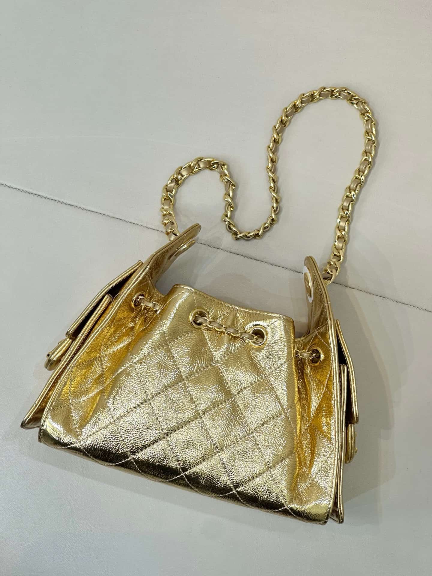 Chanel 25 Mini Hobo handbag AS5631 Metallic Calfskin & Gold-Tone Metal Gold TOP