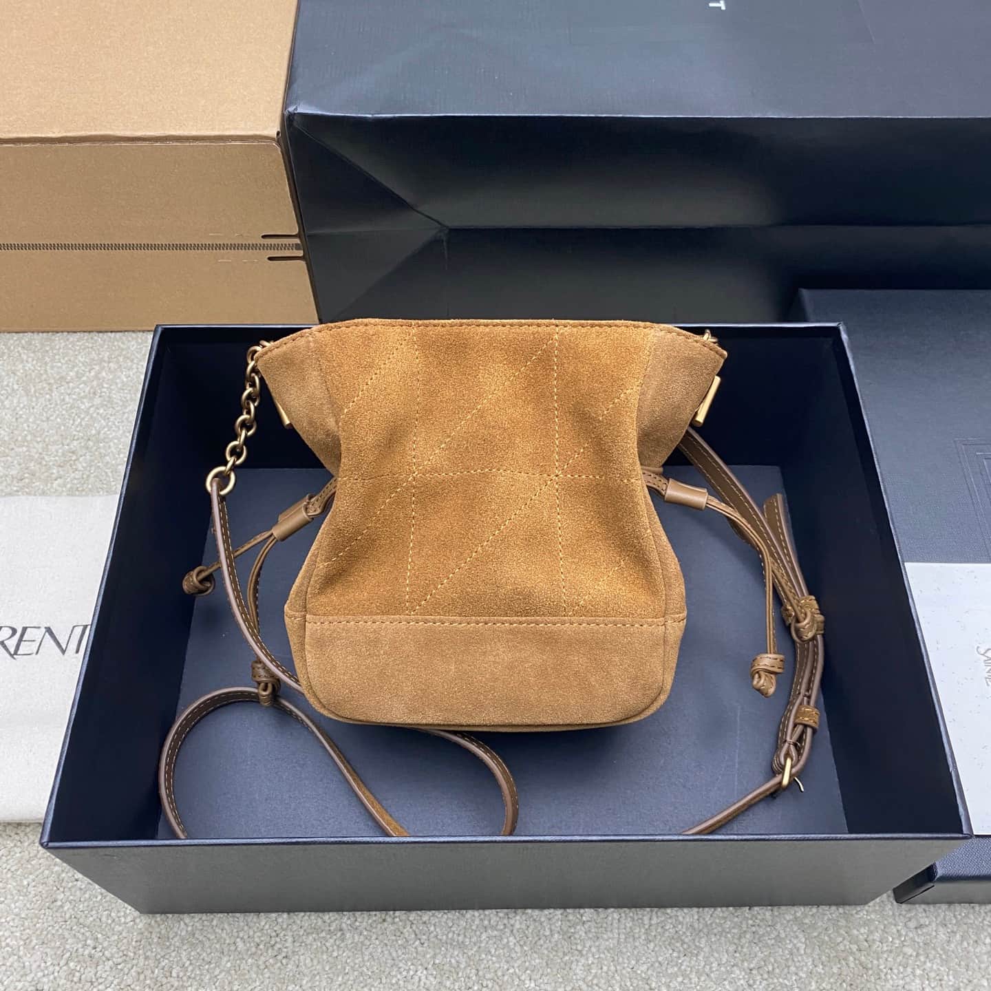 Saint Laurent Jamie Mini Suede Bucket Bag Brown 859174 High