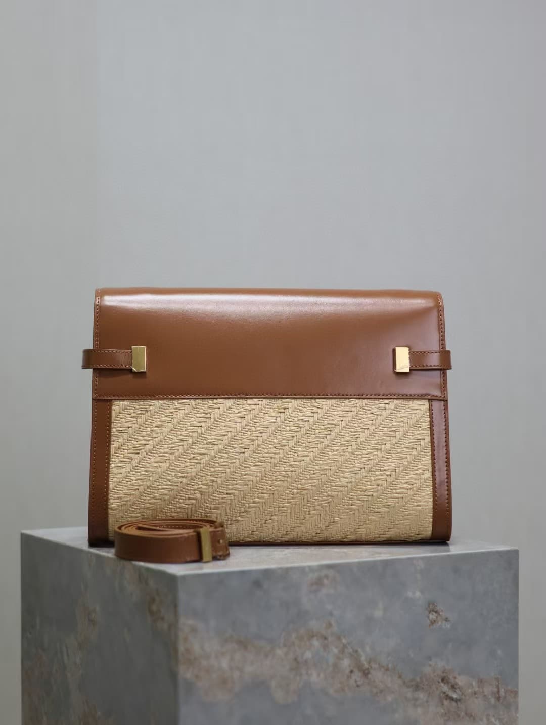 MANHATTAN SHOULDER BAG IN RAFFIA AND SMOOTH LEATHER High