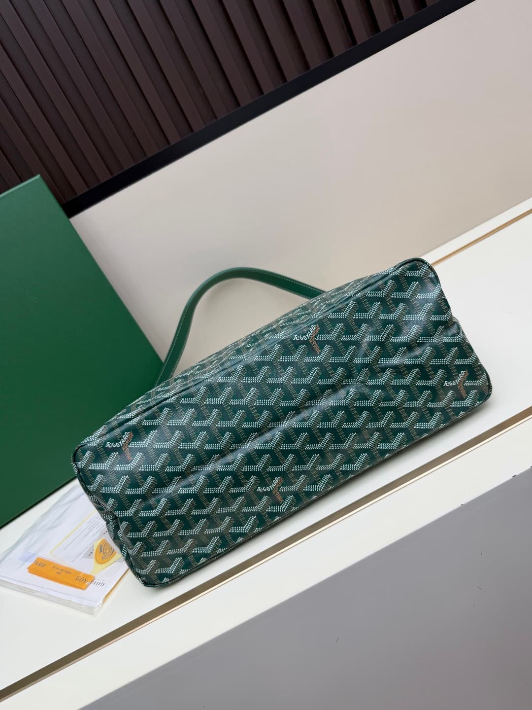 Goyard Bohème Green Hobo Bag Chevron Canvas and  White Painted Mascot High