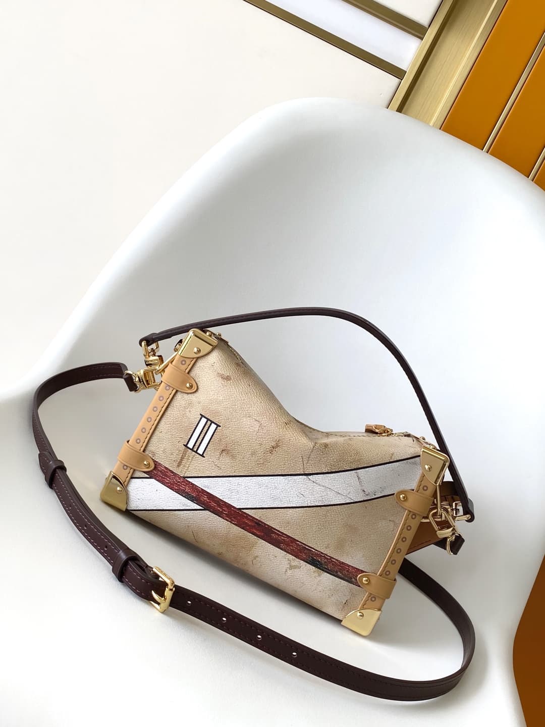Louis Vuitton Side Trunk MM Beige Canvas and cowhide leather M12480 High