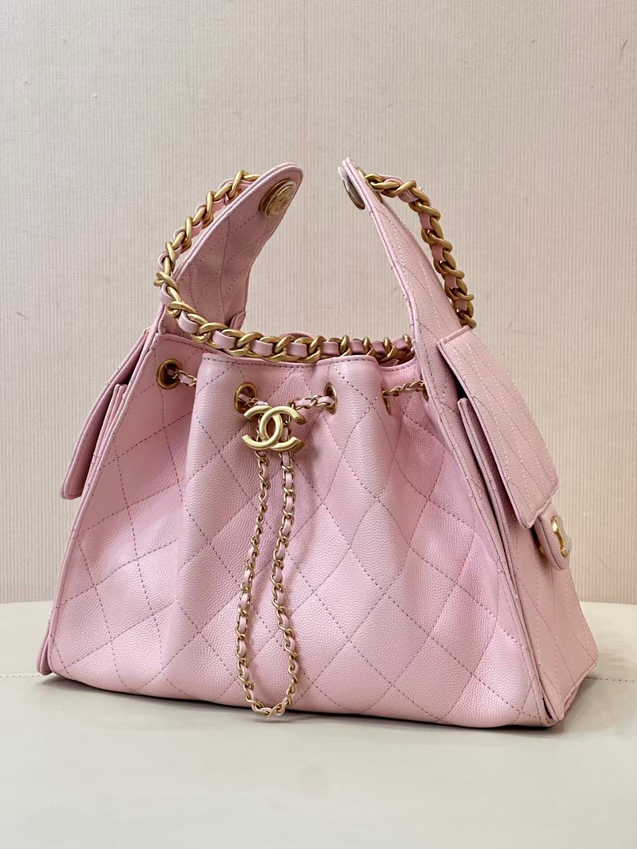 Chanel 25 Small Hobo handbag AS5293 Grained Calfskin & Gold-tone Metal Pink TOP