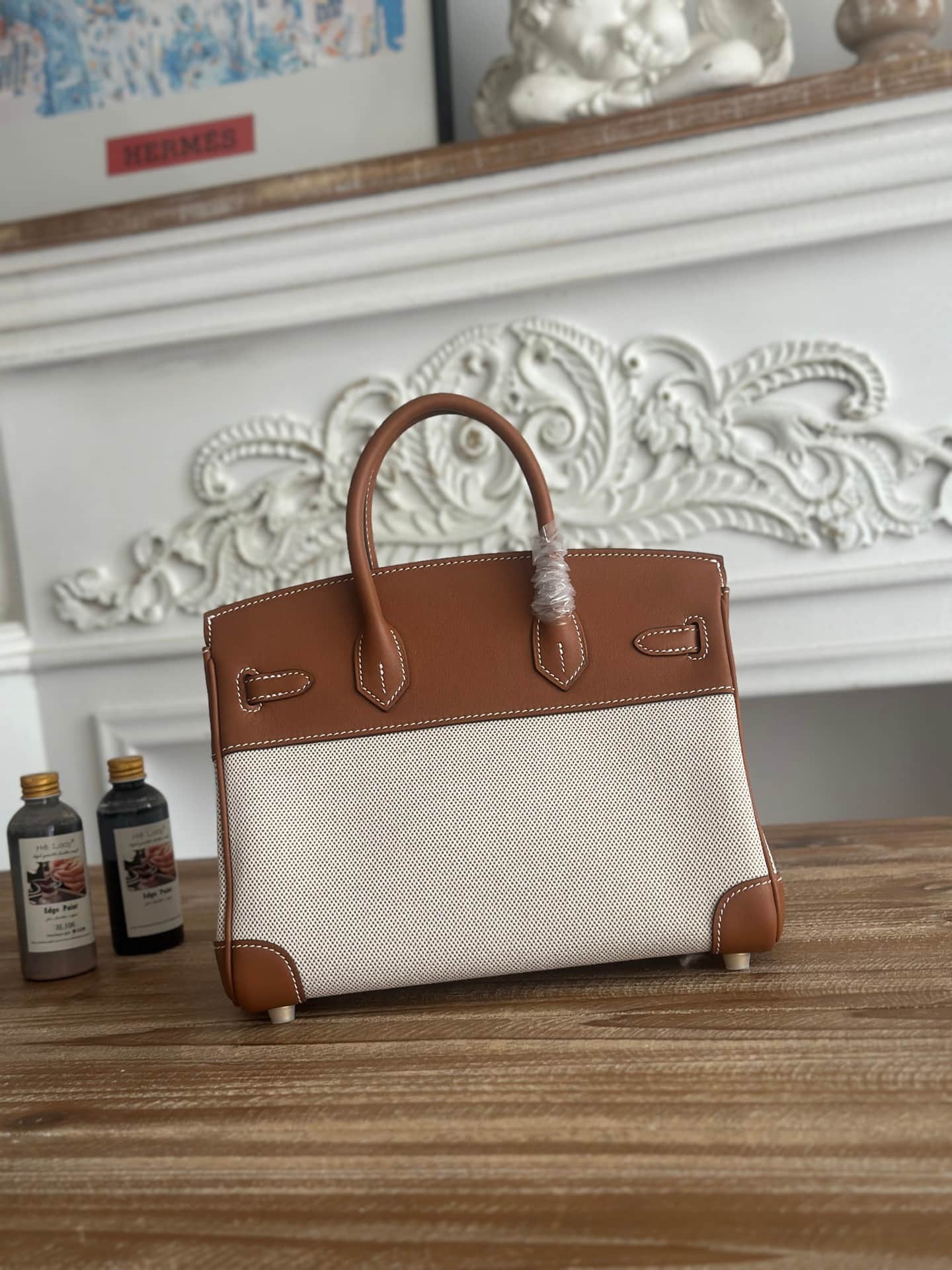 Hermes Birkin 25/30 Bag Canvas & Swift Leather WAX High