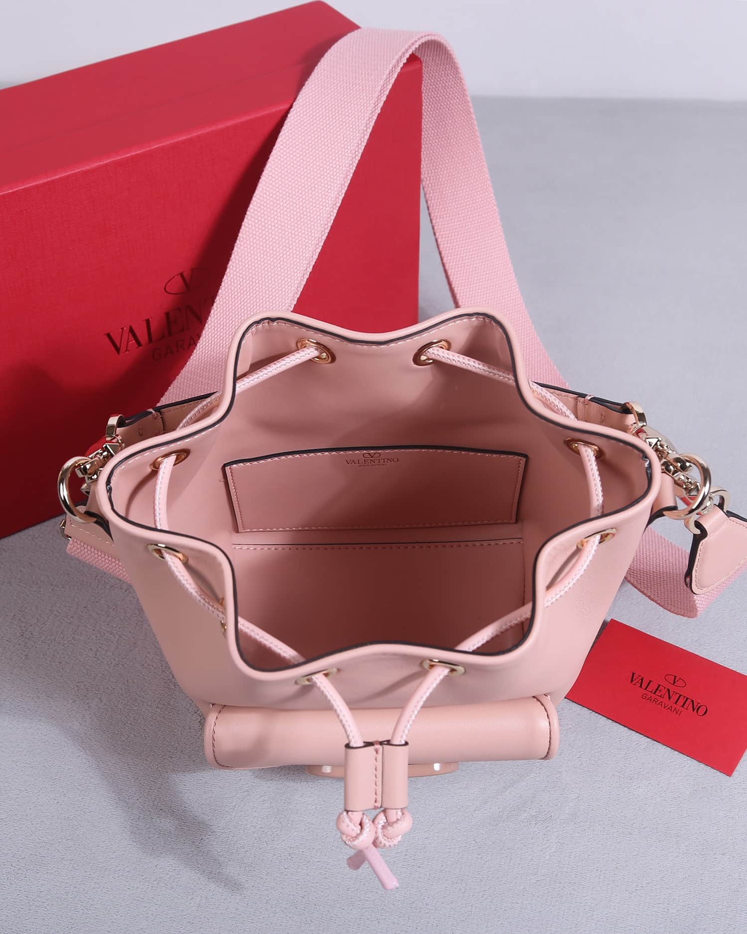 Valentino Garavani Locò calfskin leather bucket bag in soft pink 22058 High