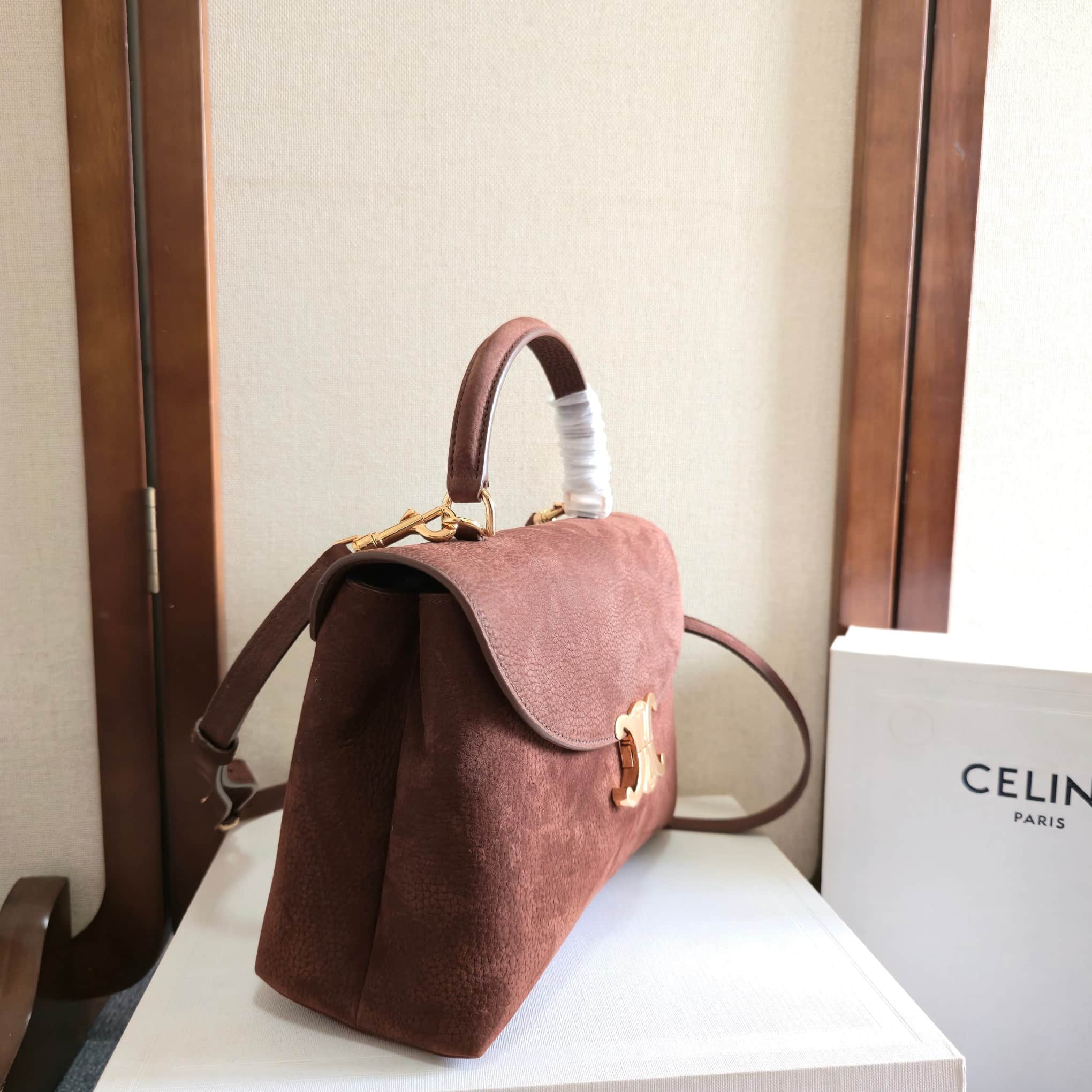 Celine Small Nino Bag in Chestnut Grained Nubuck Calfskin High