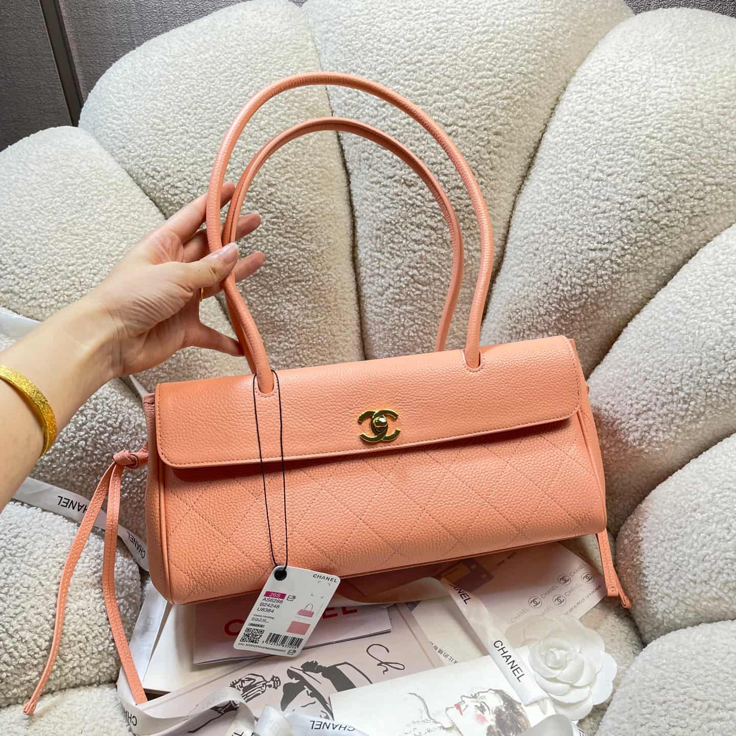 Chanel SMALL SHOPPING BAG Grained Calfskin & Gold-Tone Metal Peach-Colored AS6288 A