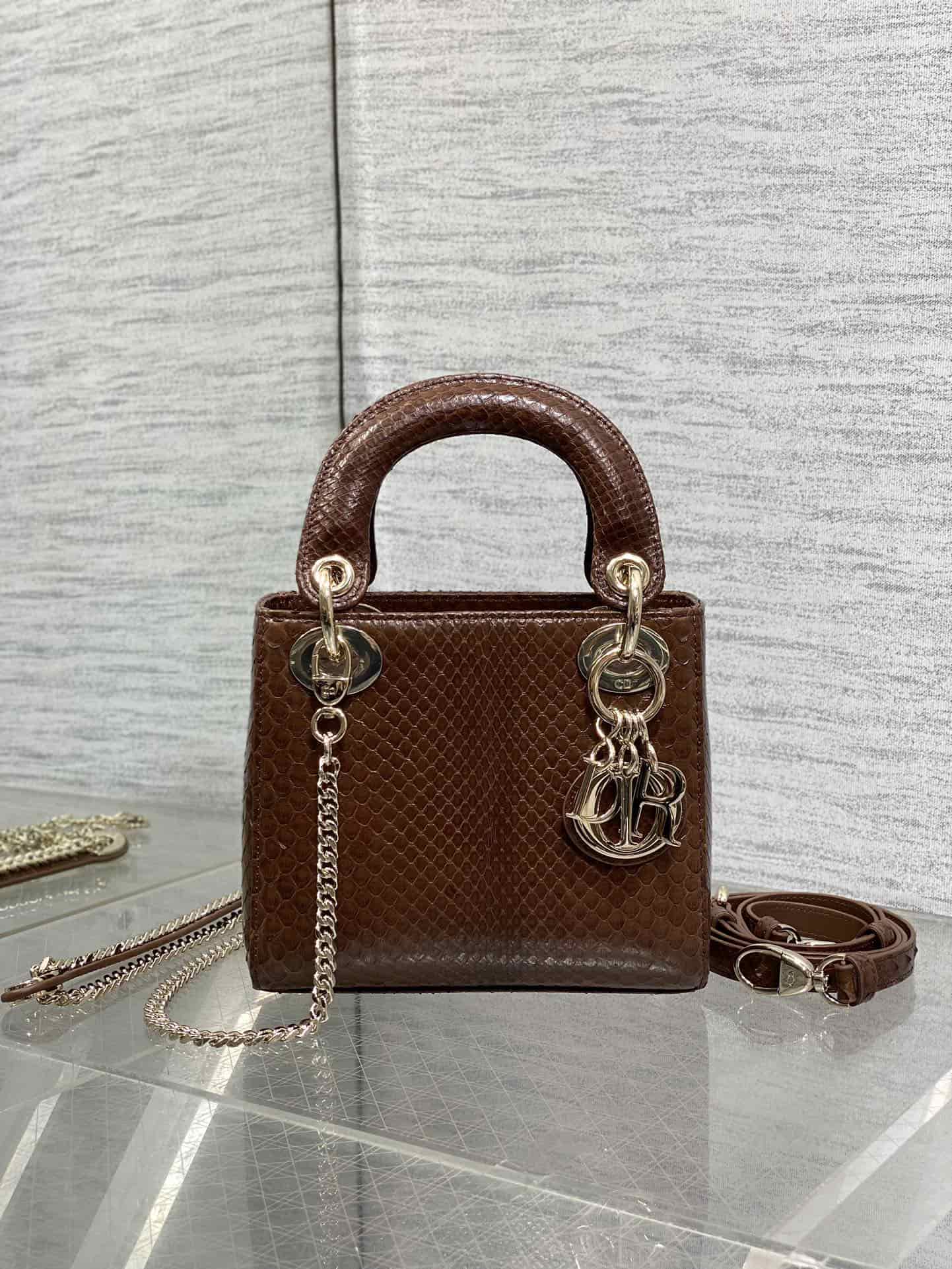 MINI LADY Dior BAG Cannage Python Gold-tone Metal High