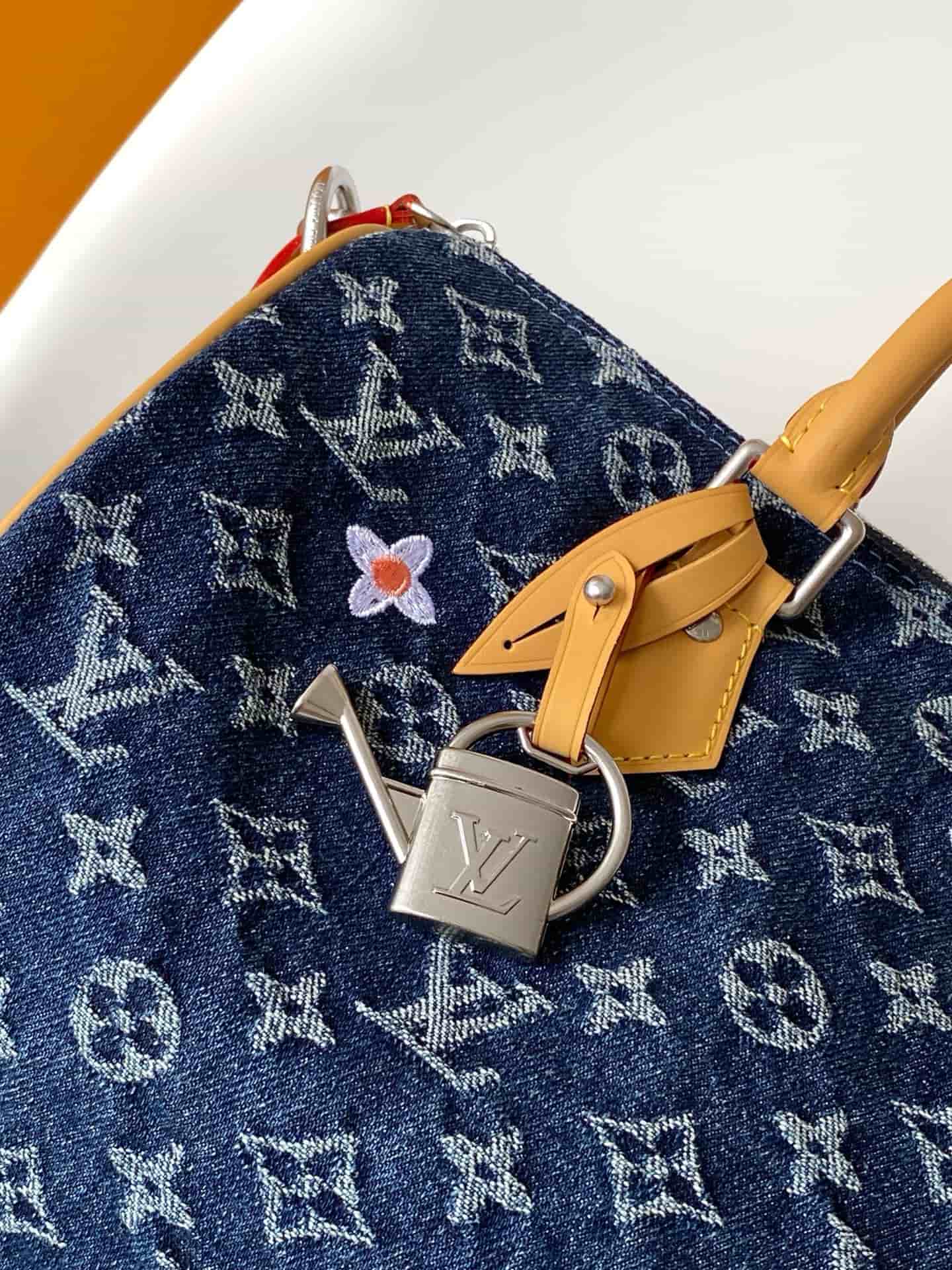 Louis Vuitton Speedy 30 Bandoulière Blue Monogram Flowers Denim M27556 High