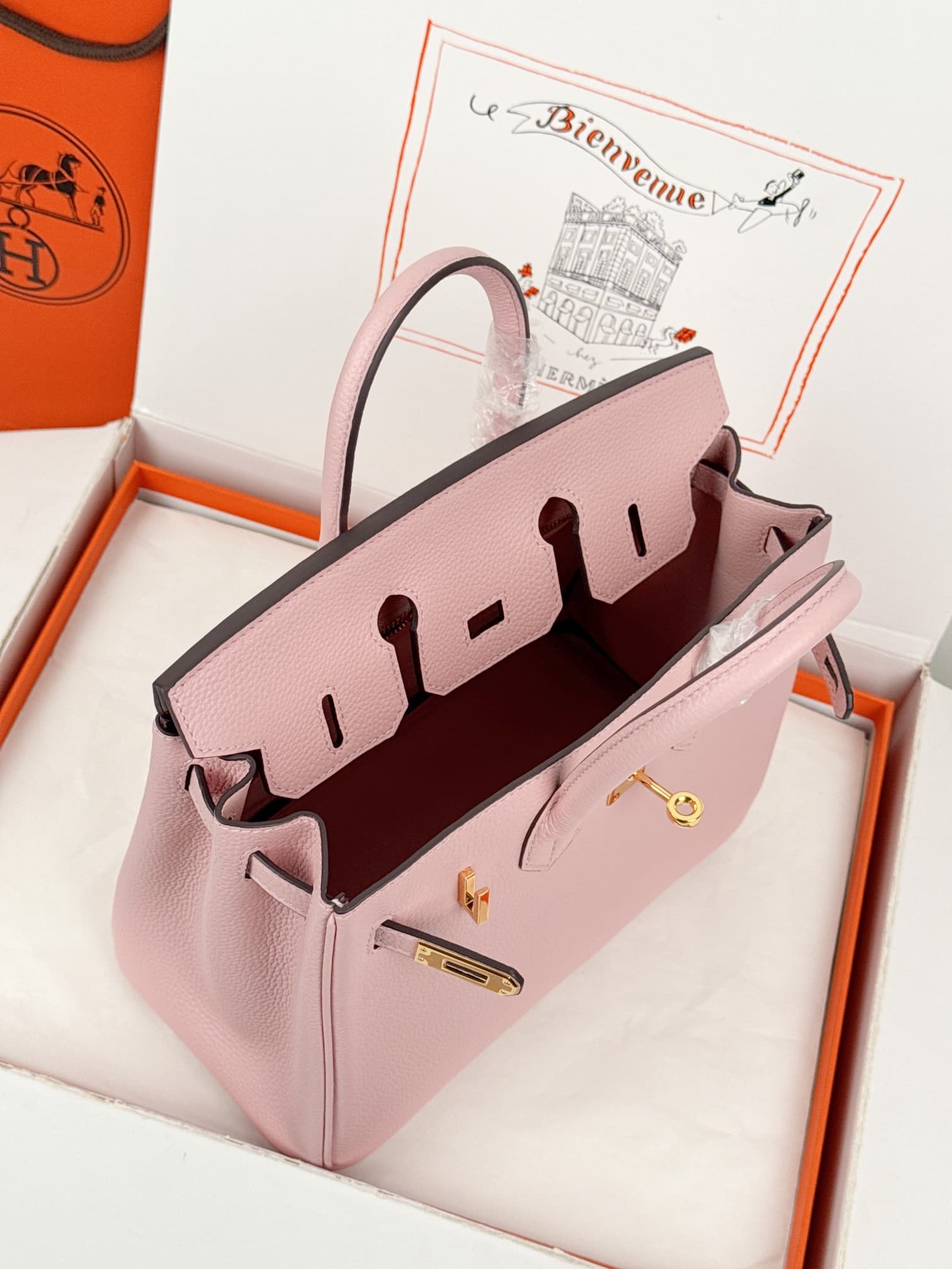 Hermes Birkin 25/30 Bag Togo Calfskin Leather Rose Sakura High