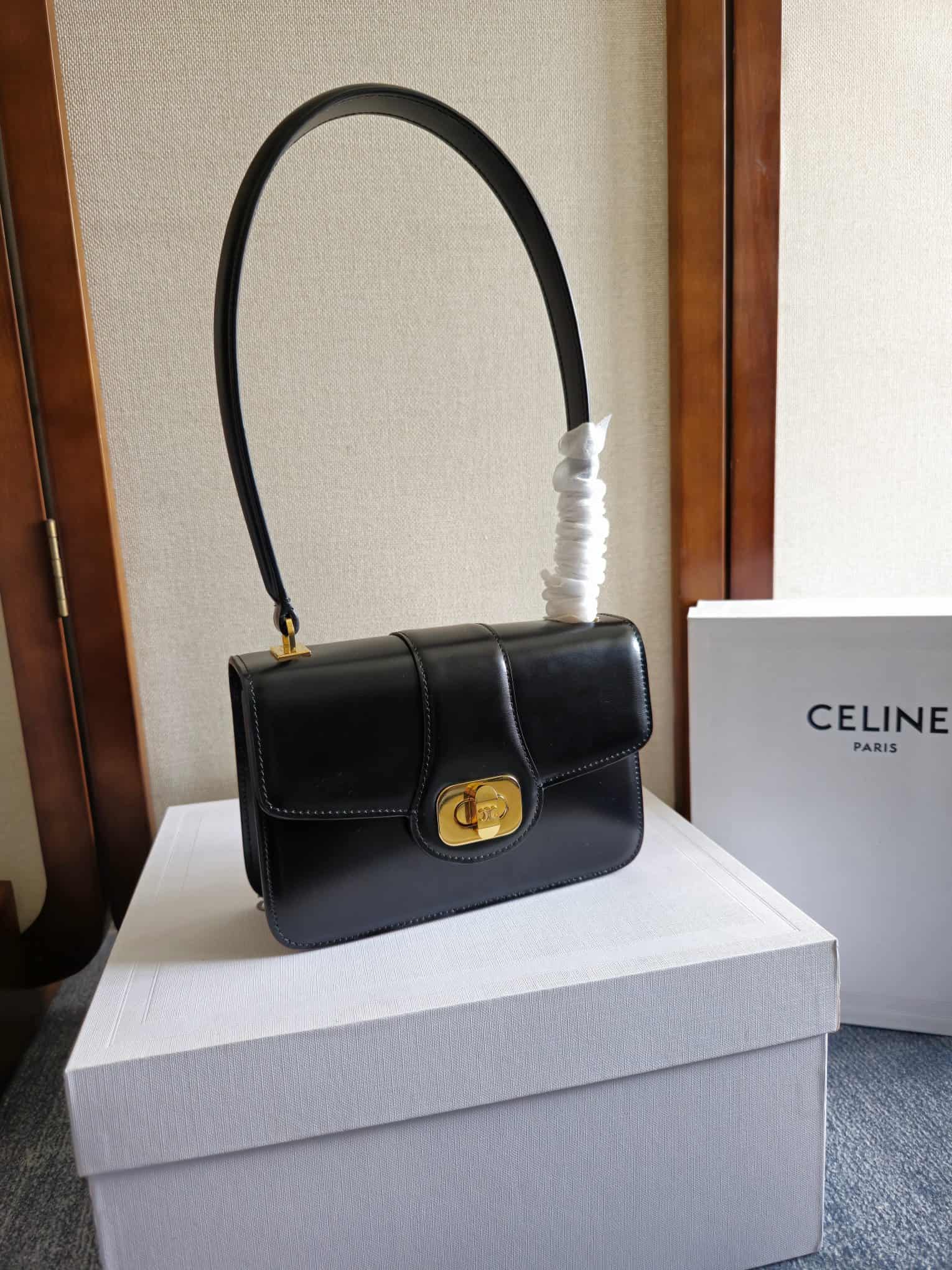 Celine Josephine Teen Bag in Black Patent Calfskin High