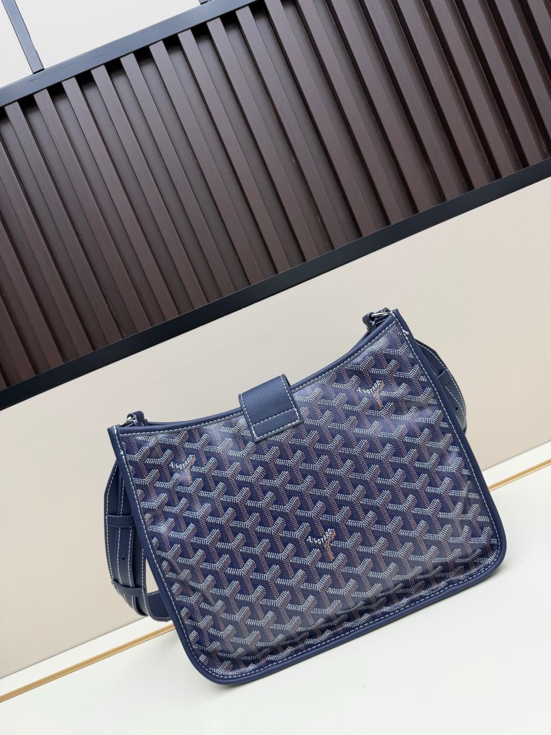 Goyard Musette PM bag in navy blue Goyardine canvas Mid