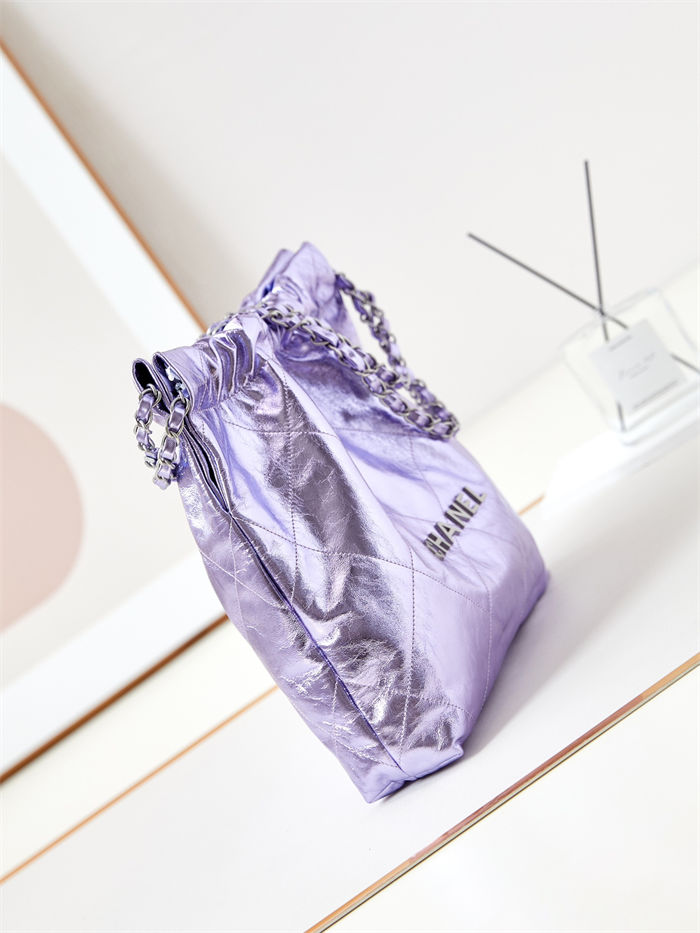 Chanel 22 SMALL HANDBAG Metallic Calfskin & Silver-Tone Metal AS3260 Purple A