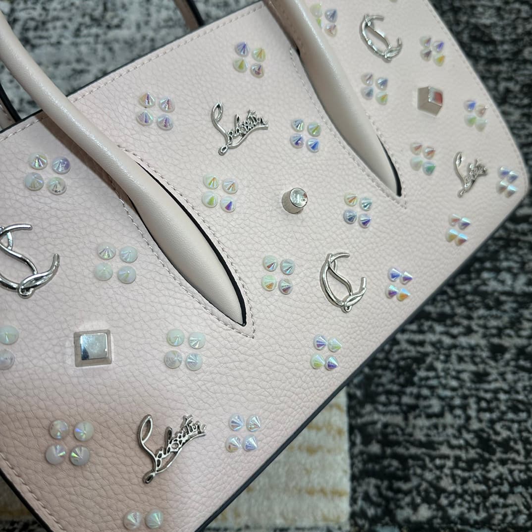 Christian Louboutin Paloma leather tote bag in white with spikes &studs High