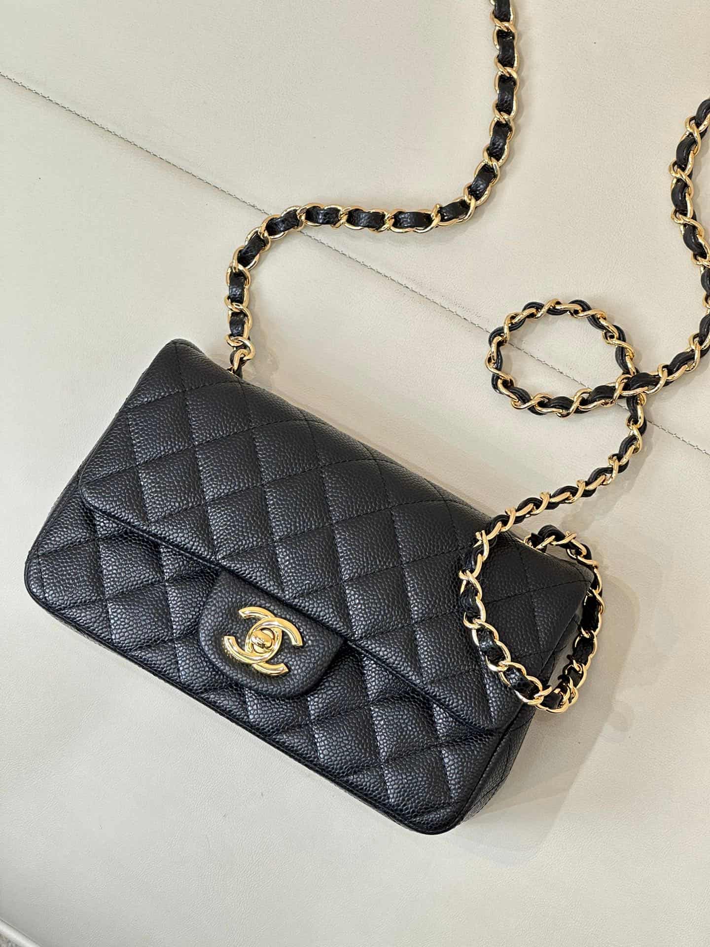 CHANEL Mini Classic Handbag Grained Calfskin & Gold-tone Metal A69900 Black TOP