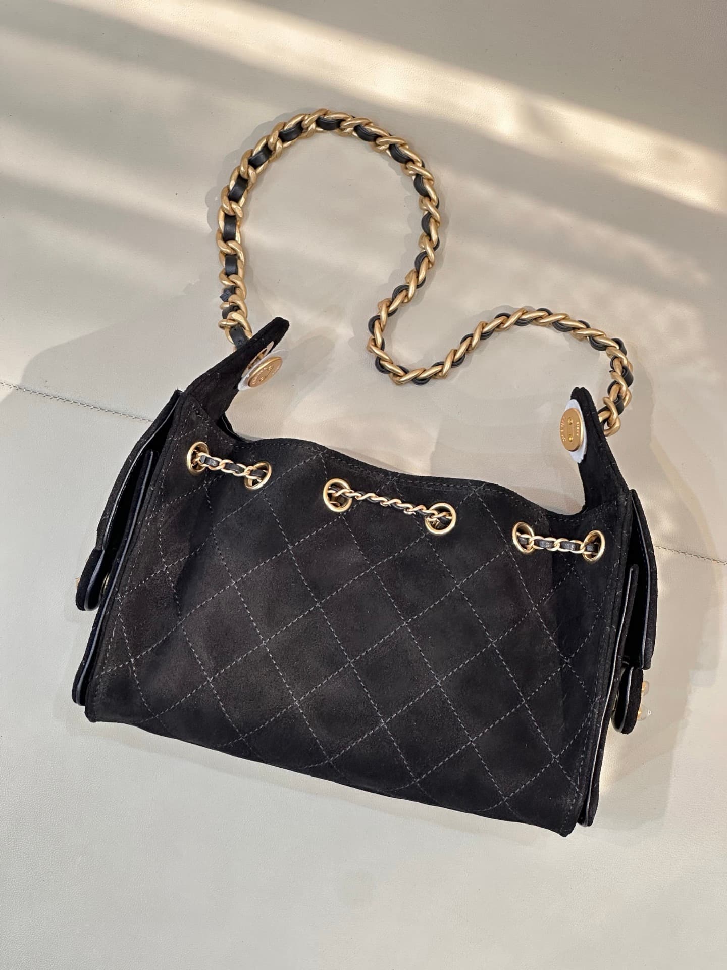 CHANEL 25 Mini Handbag AS5631 Suede &Gold-tone Metal Black TOP