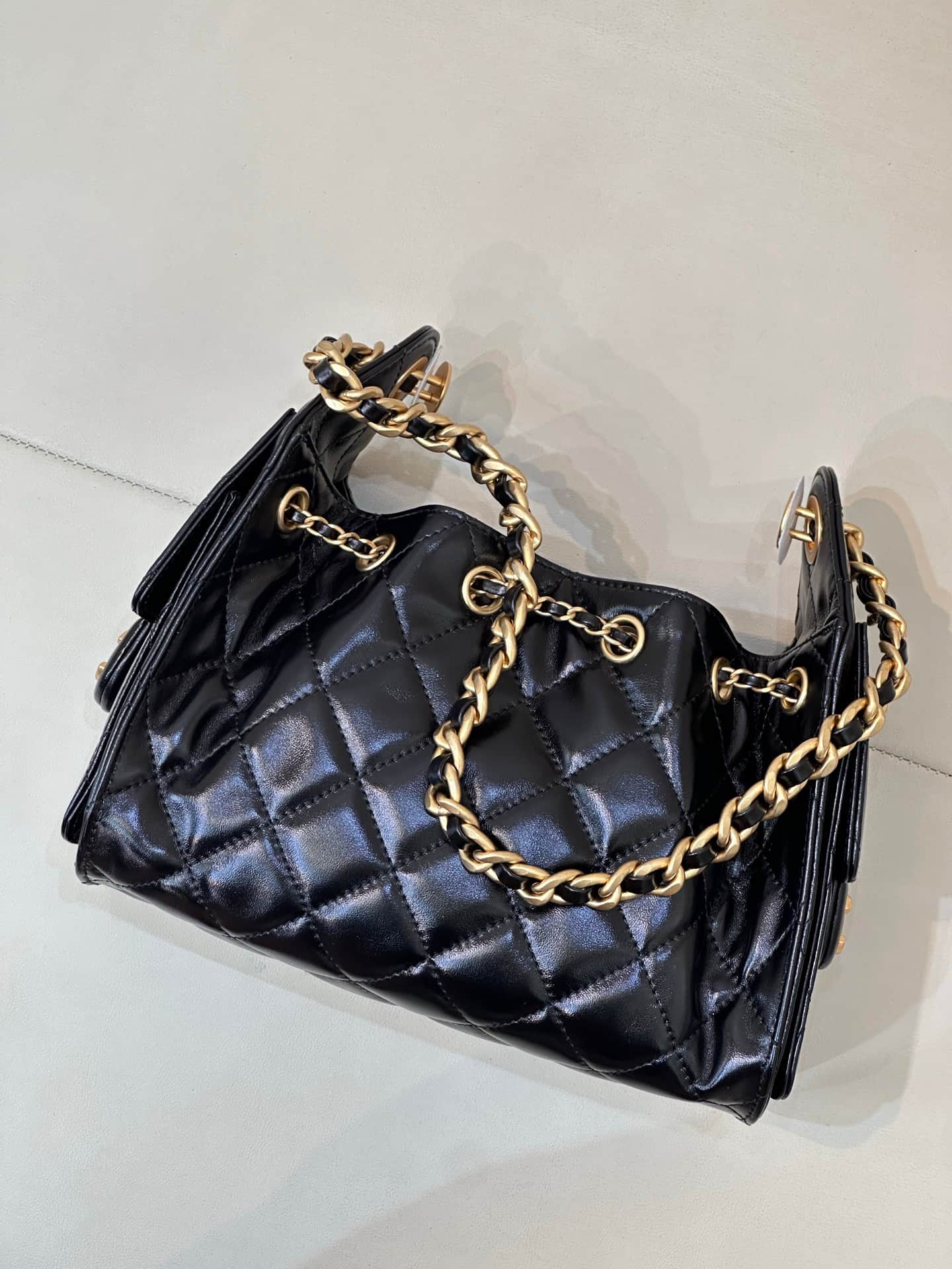 CHANEL 25 Mini Handbag AS5631 Shiny Calfskin & Gold-tone Metal Black TOP