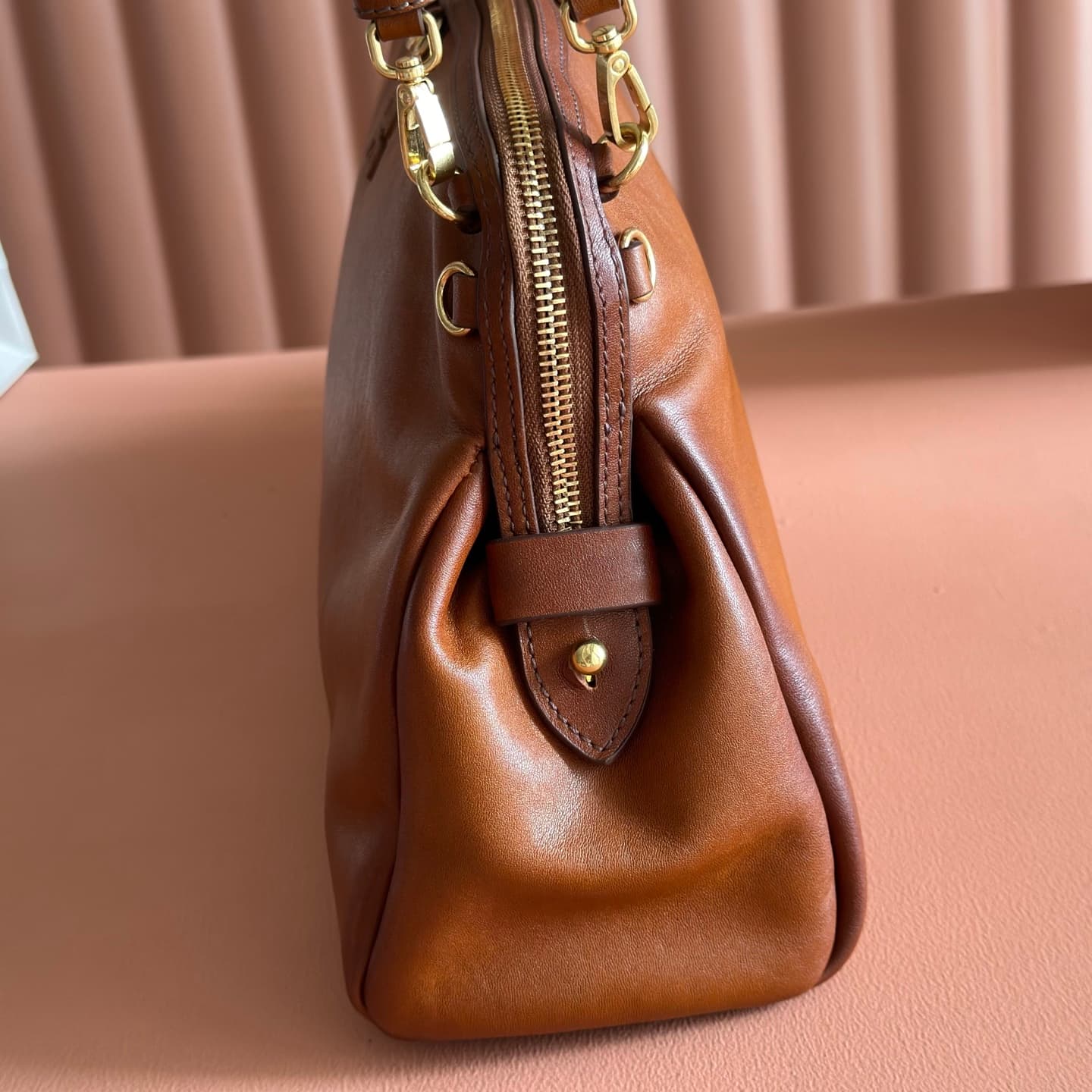 Miu Miu Caprice Calfskin leather clutch Cognac 5BF133