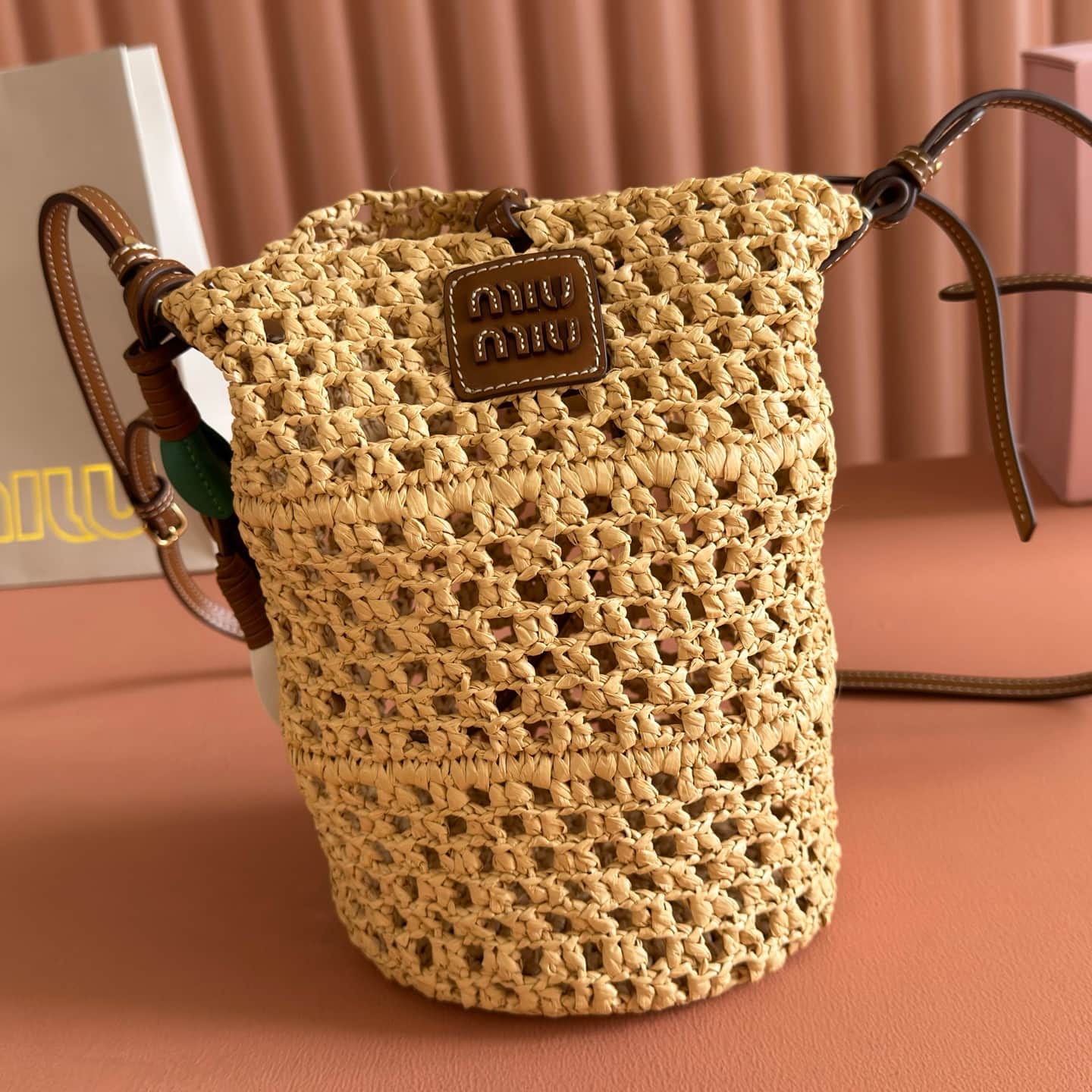 Miu Miu Raffia Crochet Drawstring Pouch 5BE104 TOP
