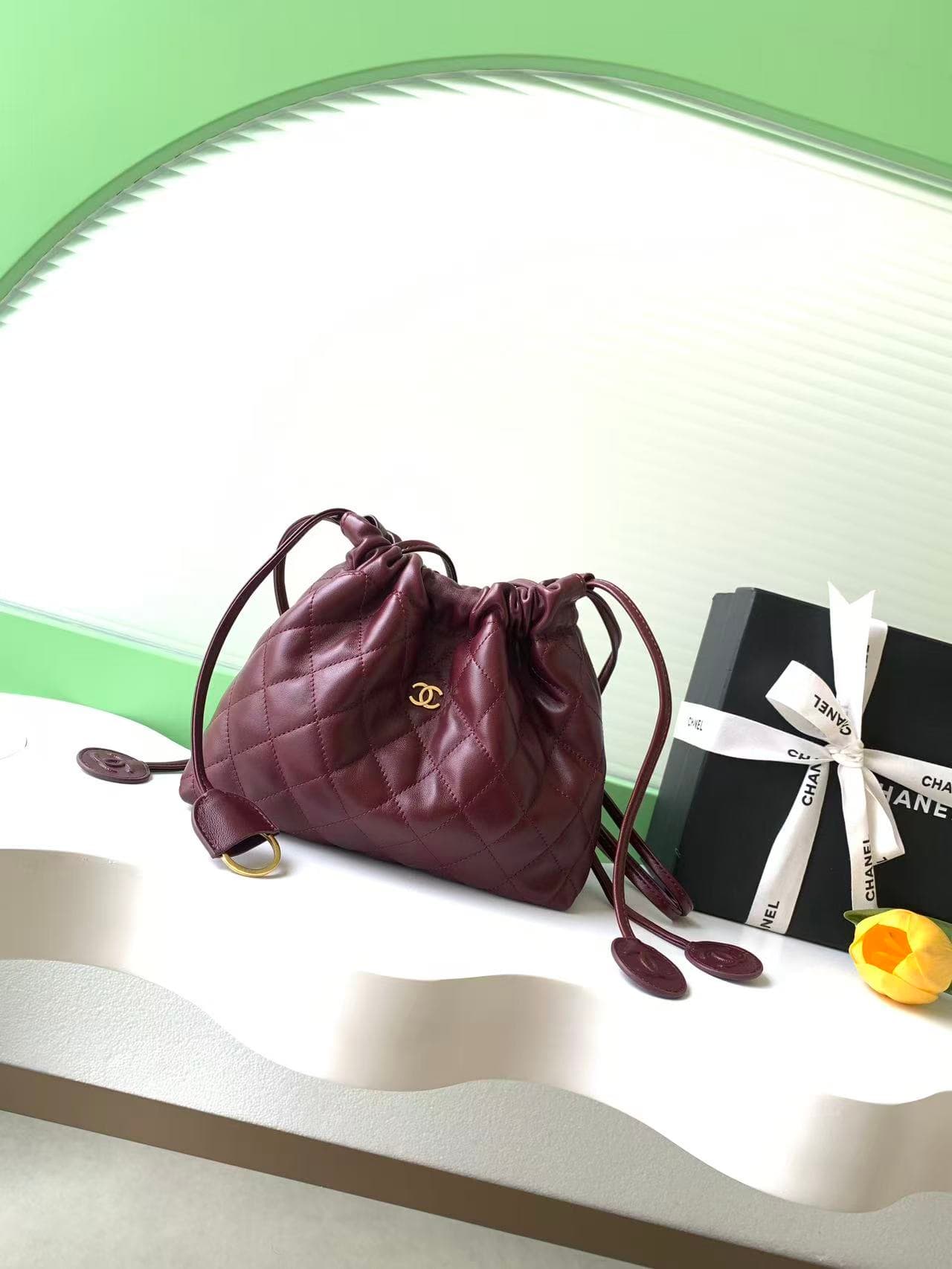 Chanel Clutch with Leather Strap Quilted Leather & Gold-tone Metal AP5227 Burgundy A