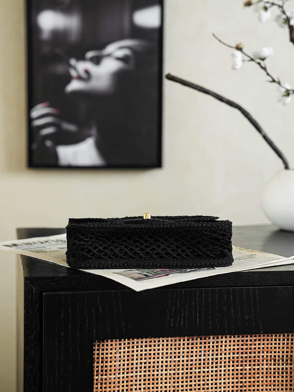 CHANEL Coco Beach Flap Bag Mesh, Strass & Gold-Tone Metal AS6156 Black A