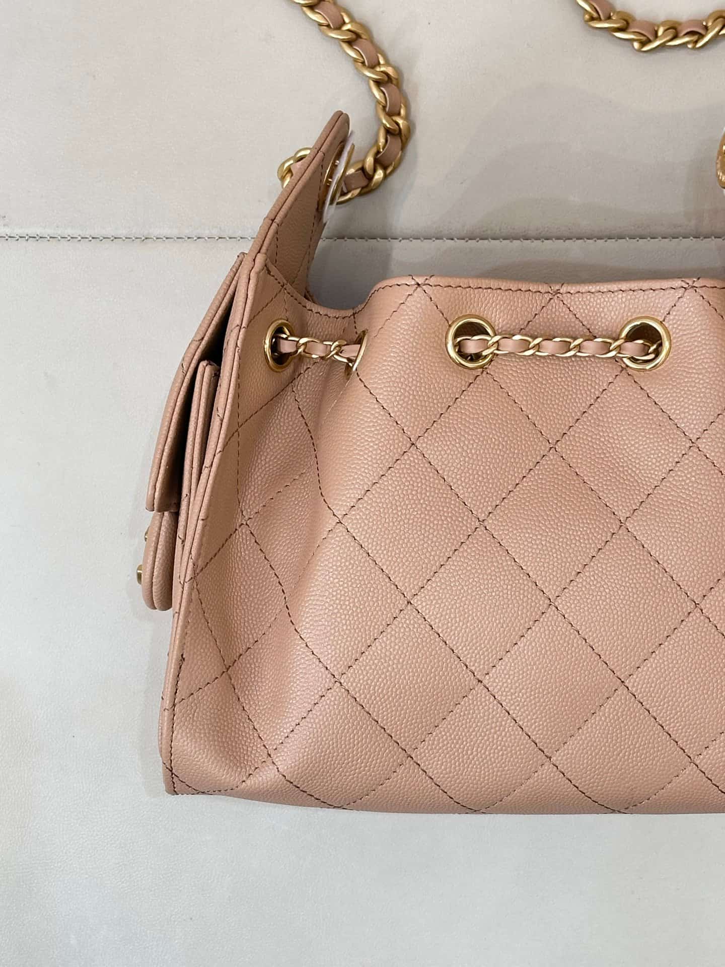 CHANEL 25 Mini Handbag AS5631 Grained Calfskin & Gold-tone Metal Beige TOP