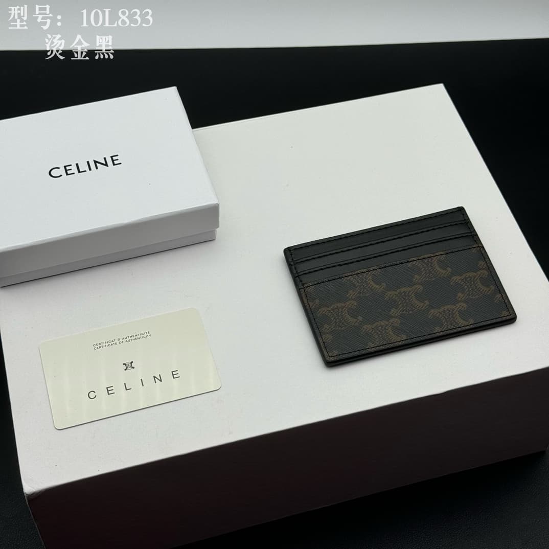 Celine Triomphe Canvas and Calfskin card holder High