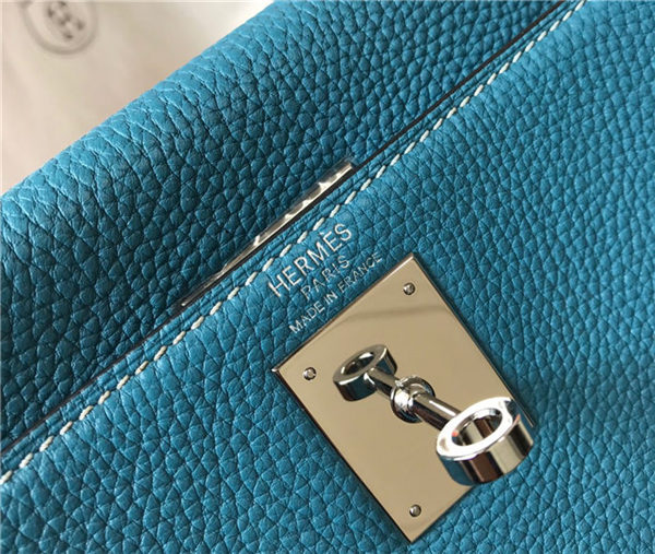 Hermes Kelly 25/28/32cm Retourne Bag Togo Leather In Agate Blue WAX High
