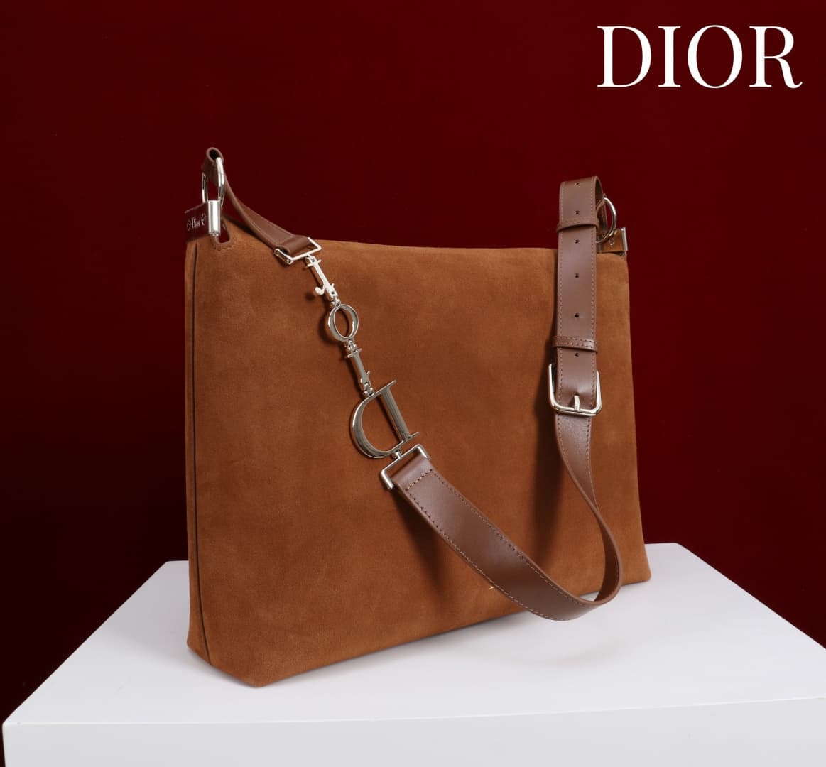 Medium Diorly Bag Golden Saddle Suede Calfskin Gold lettering High