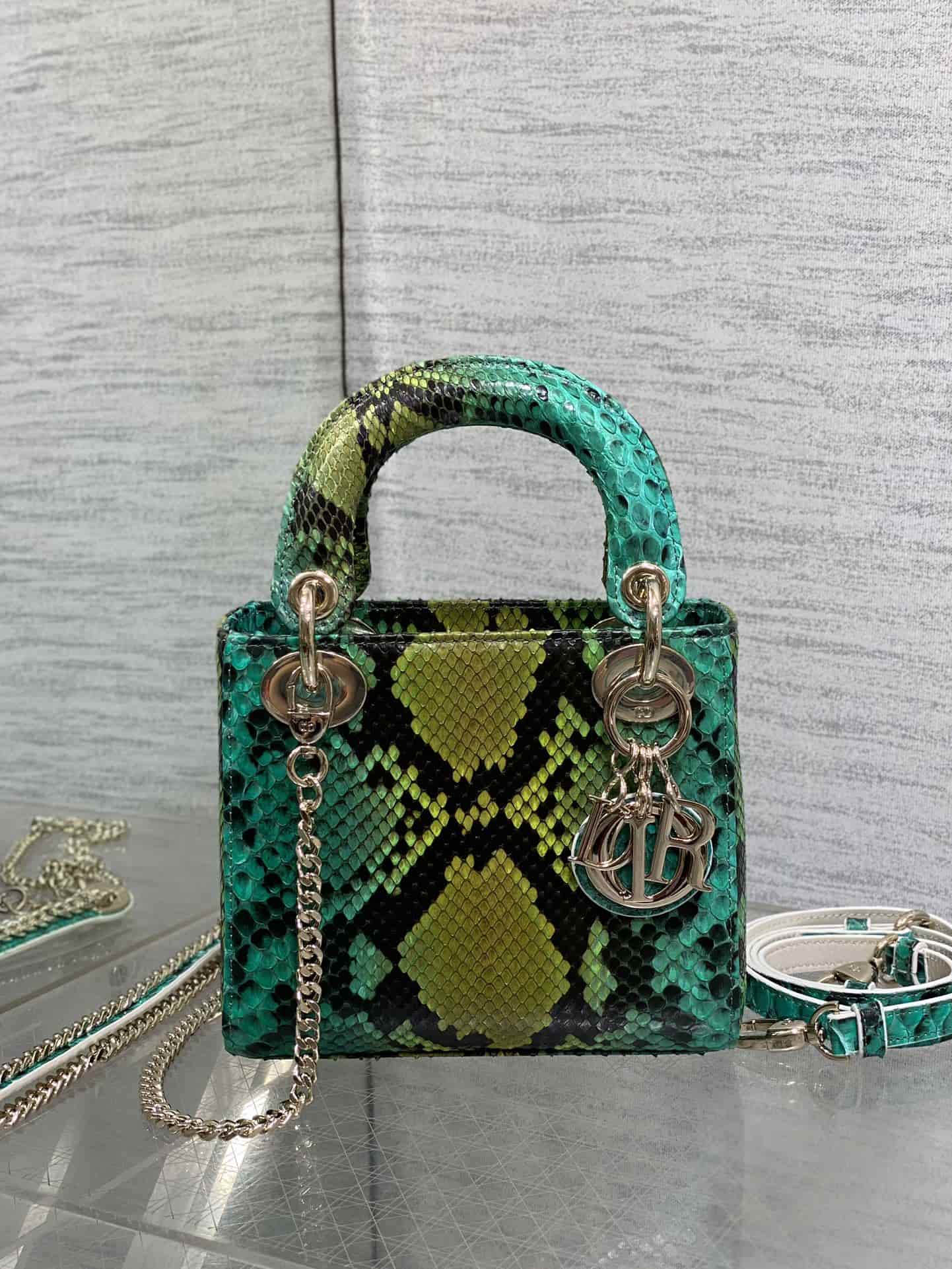 MINI LADY Dior BAG Cannage Python Gold-tone Metal High