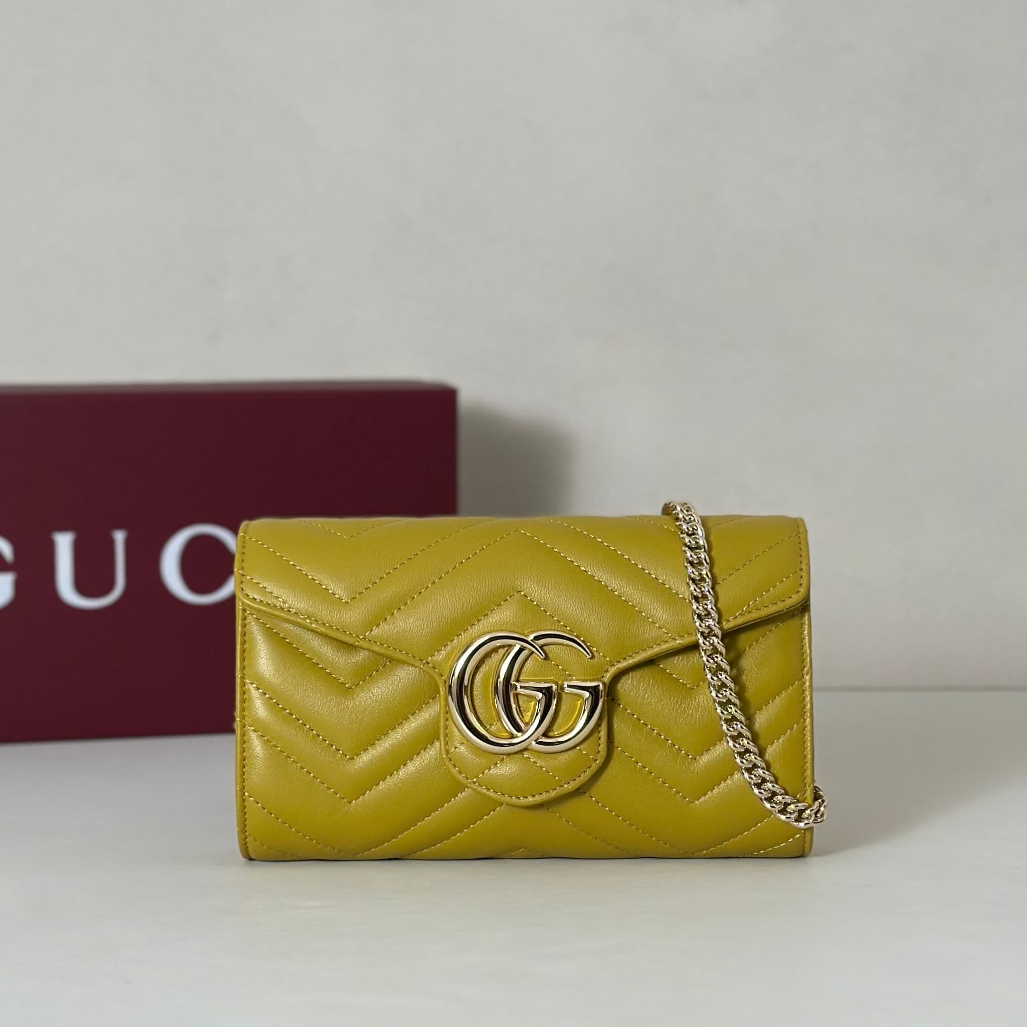 Gucci Marmont wallet on chain ‎Lambskin Yellow 837745 High