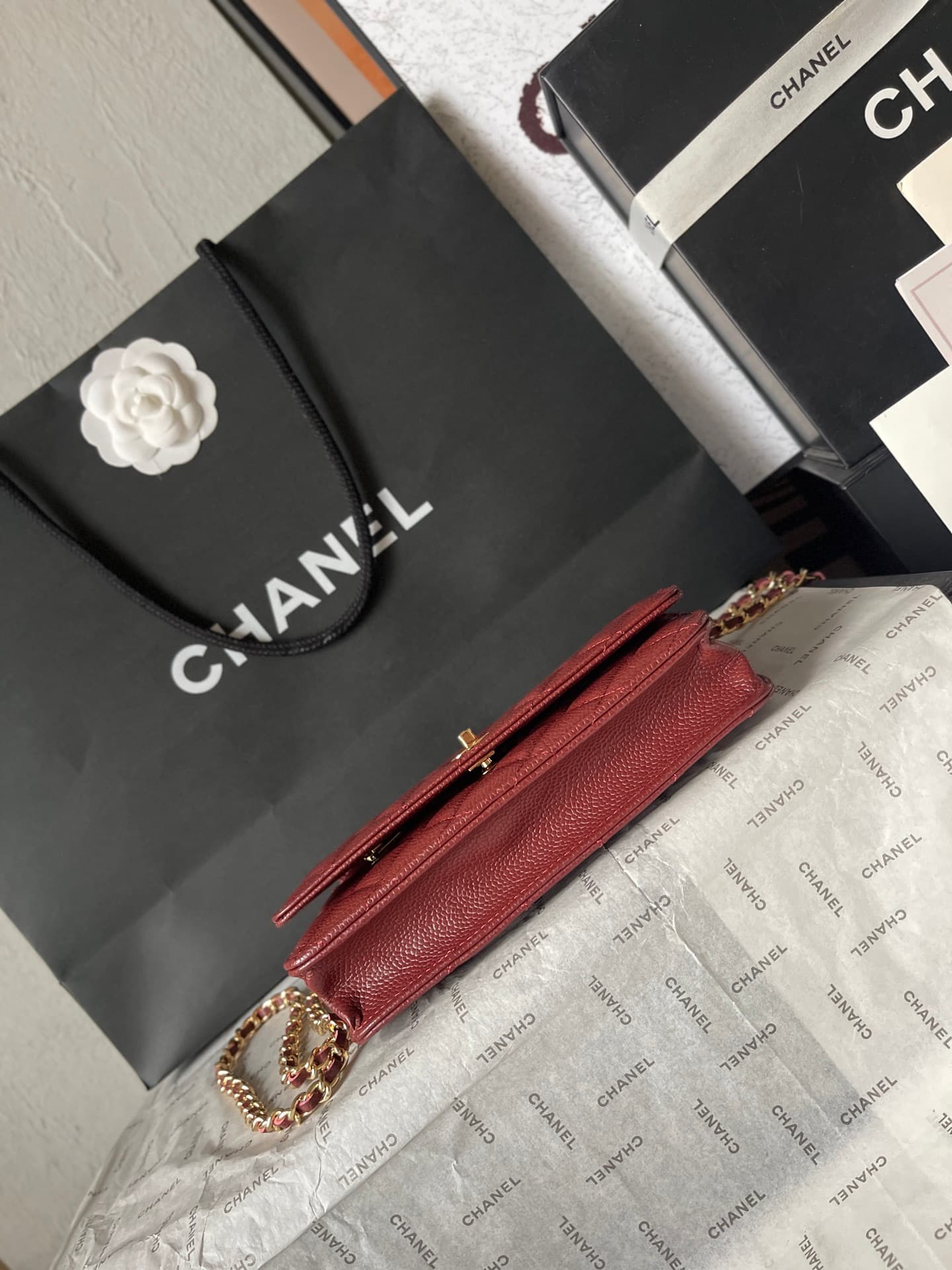 Chanel Classic Wallet on Chain Grained Shiny Calfskin & Gold-Tone Metal AP4241 Dark Brown A