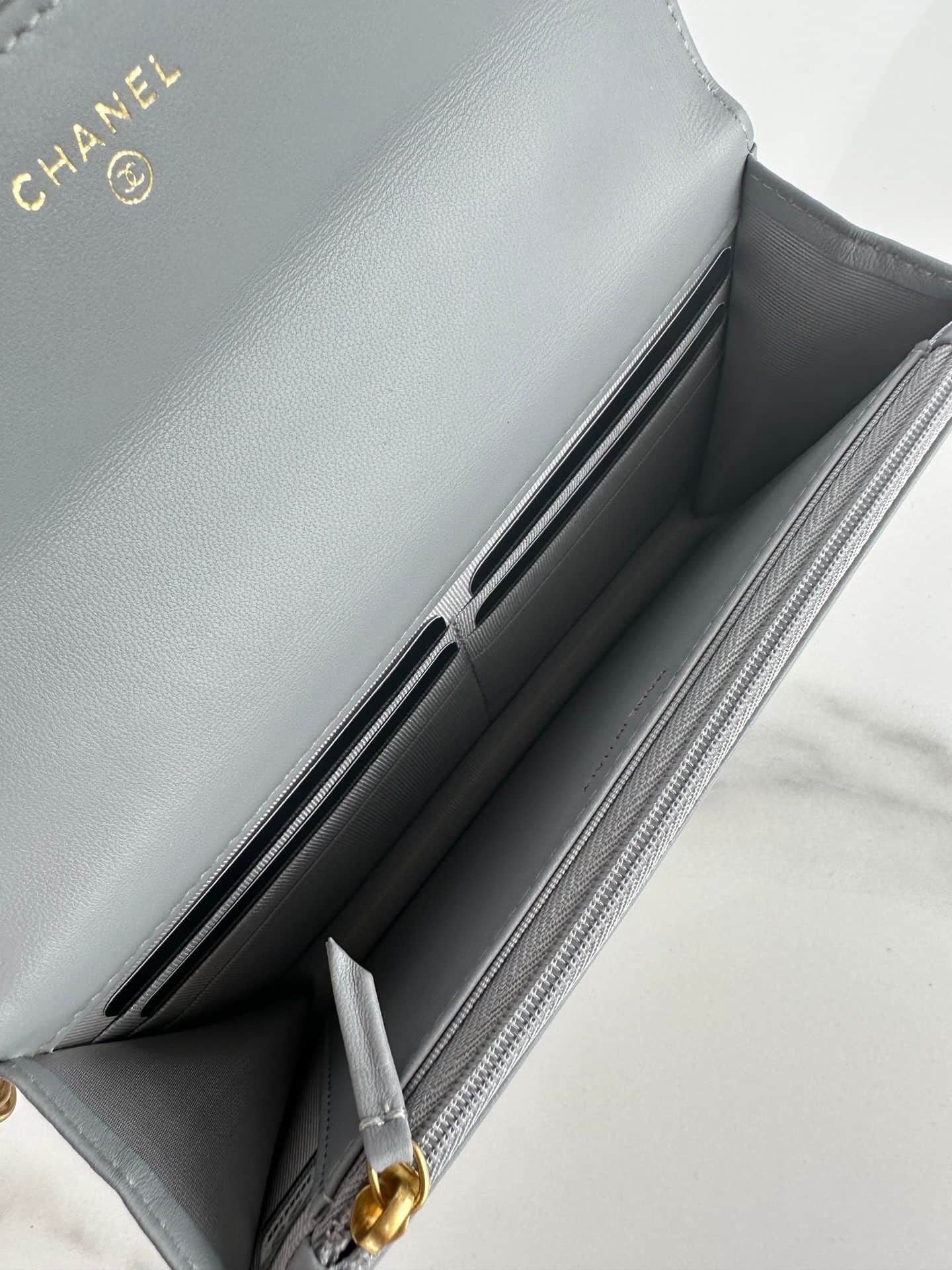 Chanel Wallet on Chain Lambskin Leather & Gold-Tone Metal Grey AP0957 A