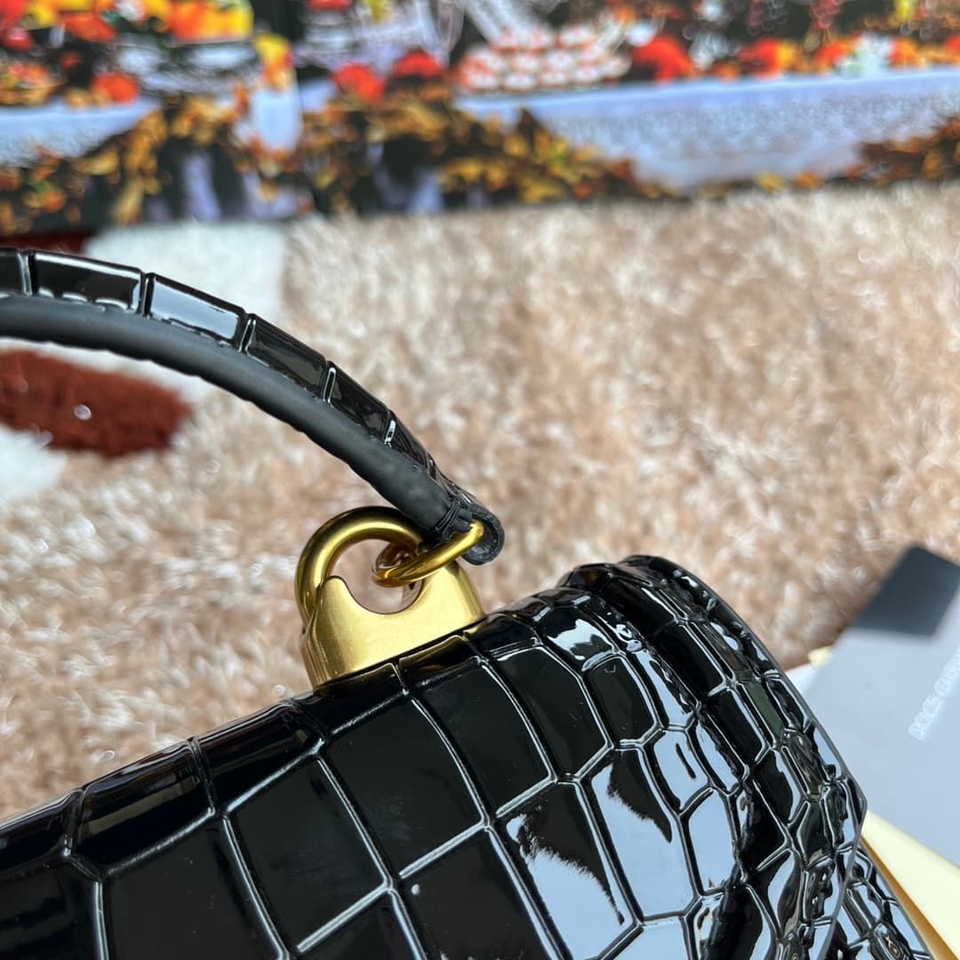 Dolce & Gabbana Small Devotion bag in crocodile-effect calfskin Black High