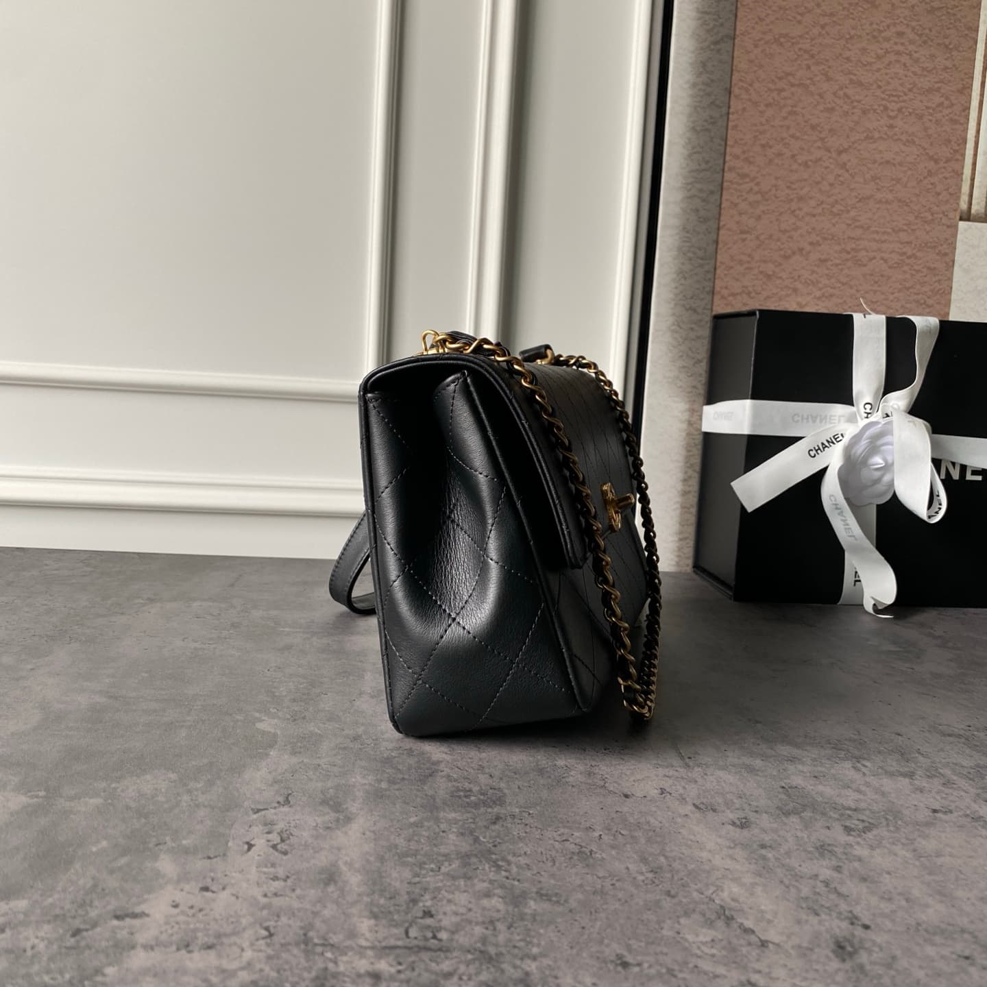 Chanel Flap Bag Calfskin Leather & Gold-Tone Metal Black AS5907 A