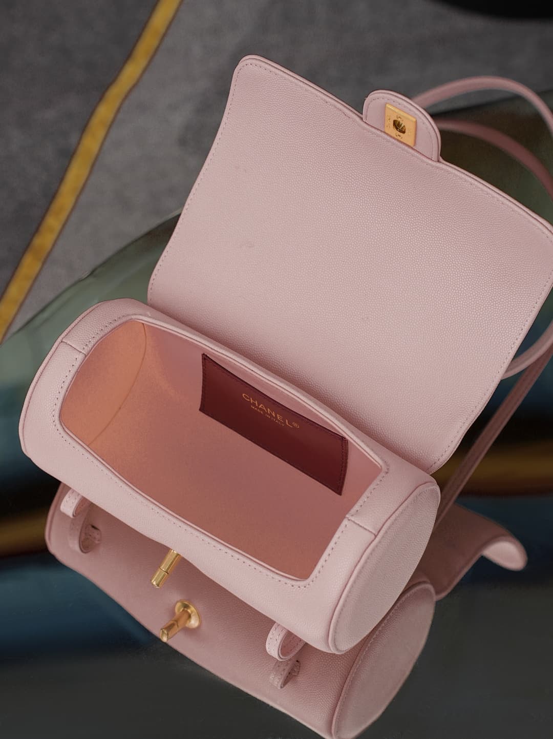 Chanel Small Bowling Bag Grained Shiny Calfskin & Gold-Tone Metal AS6143 Light Pink High