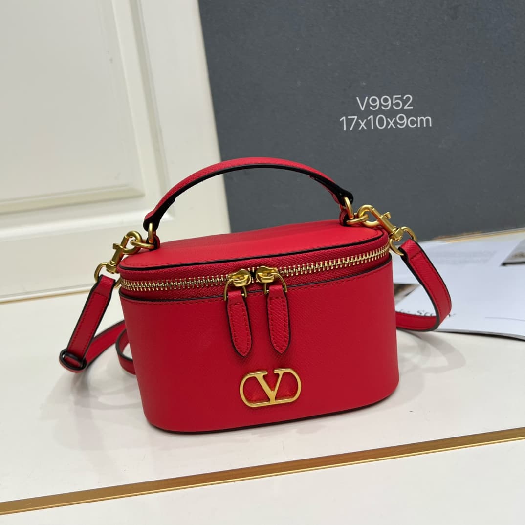 Valentino Garavani VLogo Signature Mini Vanity Bag in Red Calfskin Mid
