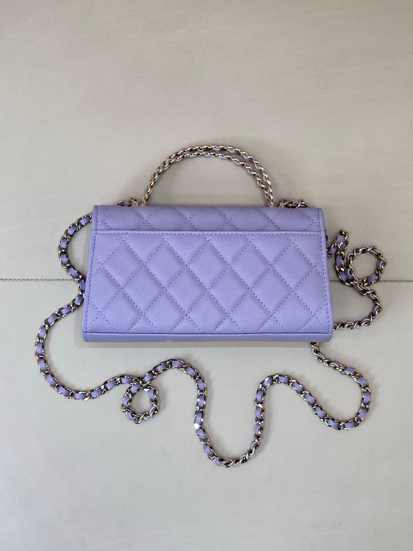 Chanel Clutch with chain Grained Calfskin&Gold-Tone Metal Purple AP3238 TOP