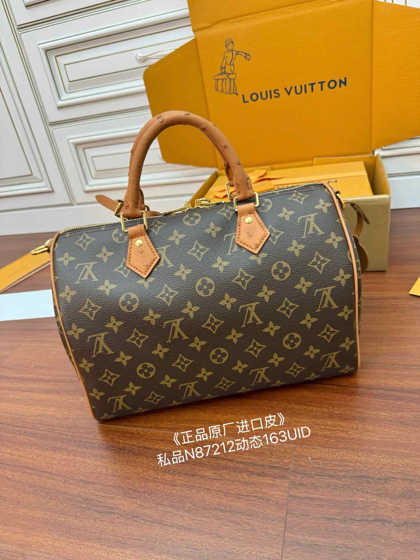 Louis Vuitton Speedy Soft 30 Boho Monogram Tan Coated canvas Ostrich-leather trim N87212 TOP