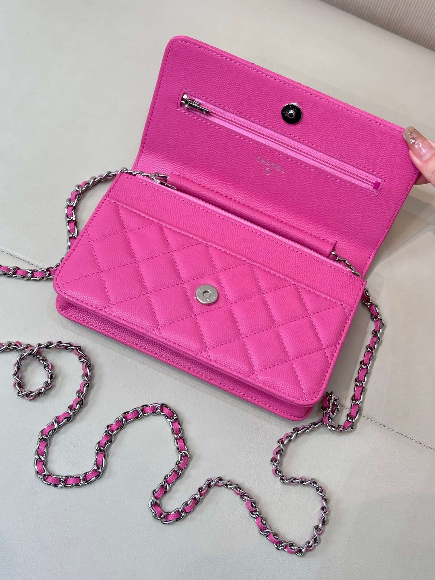 Chanel Wallet on Chain Grained Calfskin& Sliver-tone Metal AP0250 Plum Red TOP