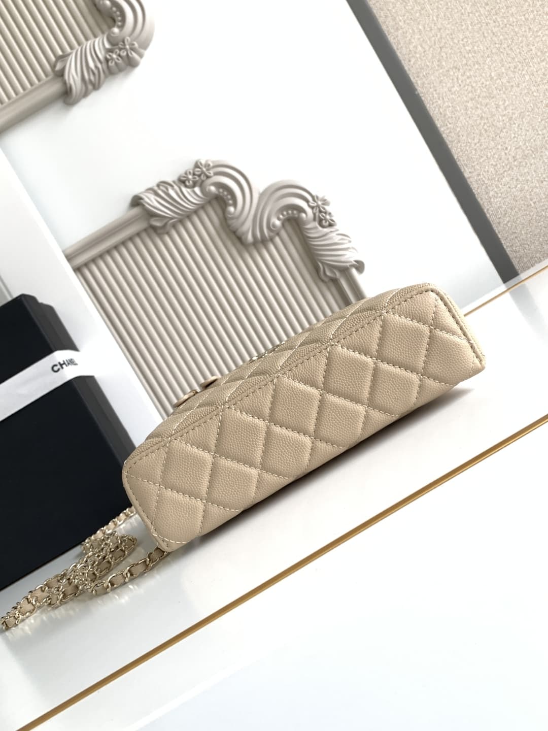 Chanel VANITY WITH CHAIN AP4407 Grained Calfskin & Gold-Tone Metal Champagne High