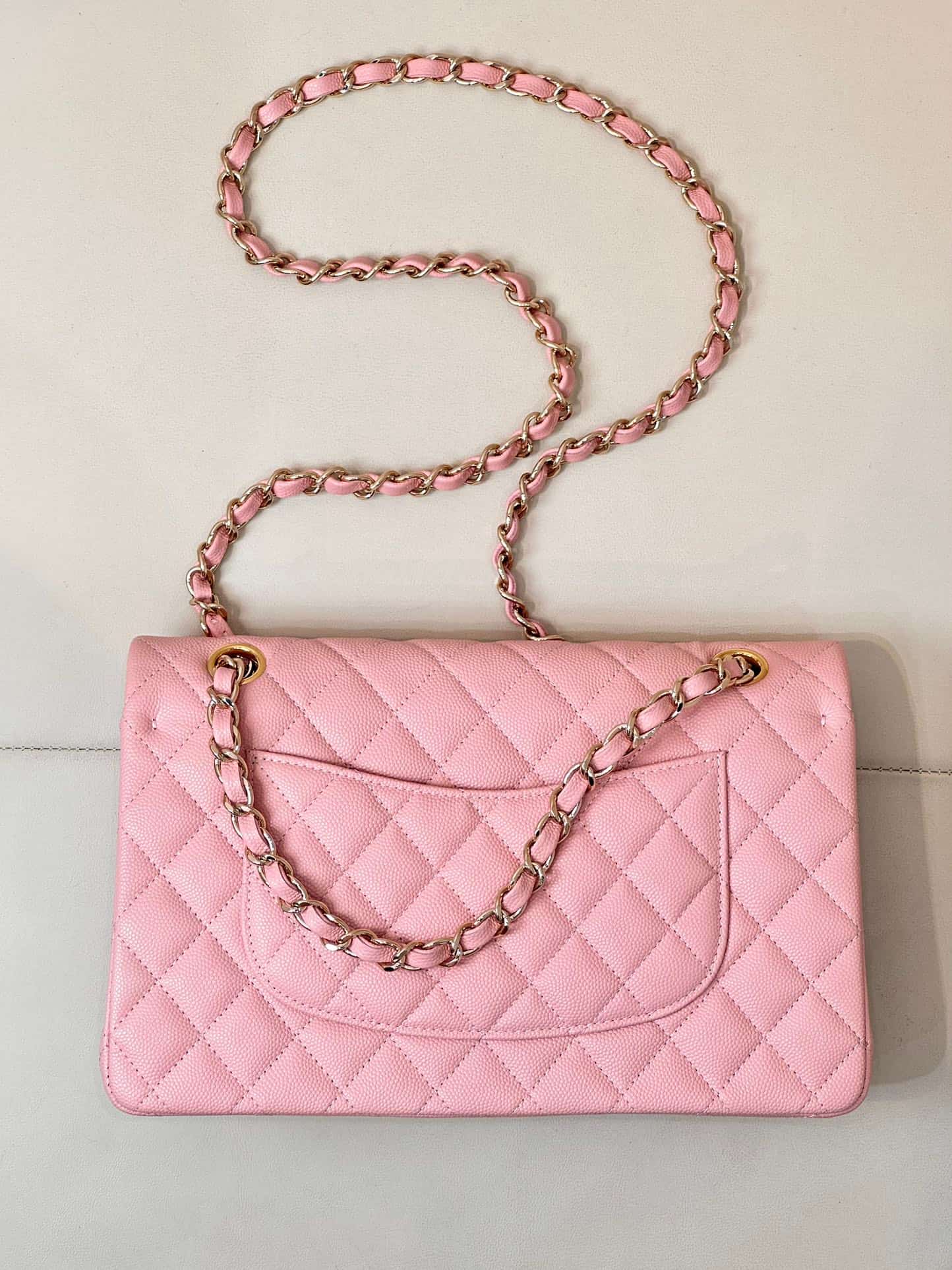 Chanel Medium CLASSIC HANDBAG Grained Calfskin Pink Gold Metal TOP