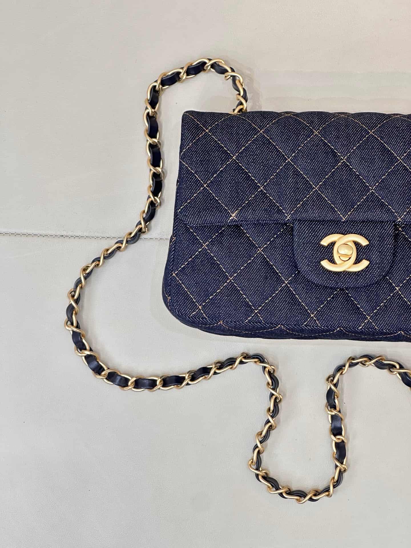 CHANEL Mini Classic Handbag Denim &Gold-tone Metal A69900 Dark Blue TOP