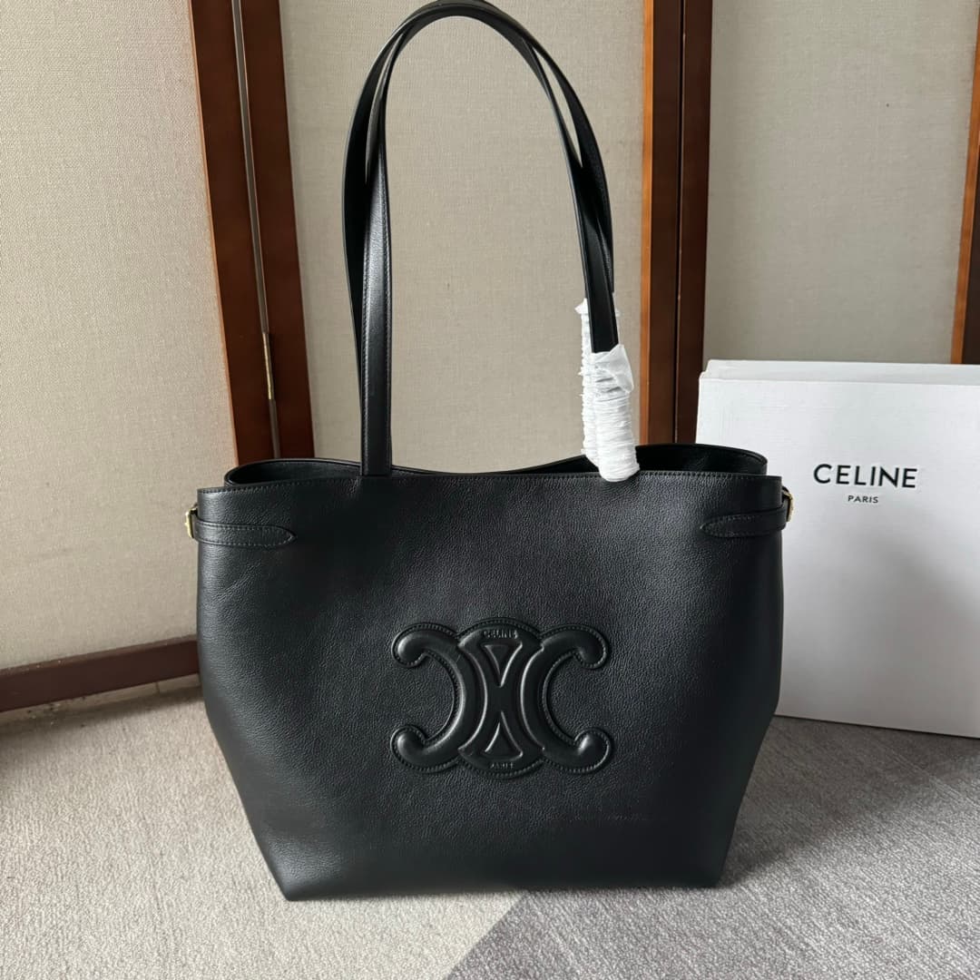 Celine Cabas Anais Tote Bag in Black Grained Calfskin High