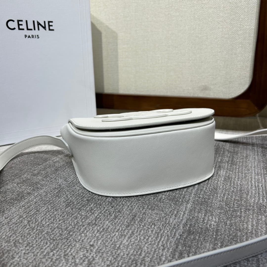 CELINE Folco Cuir Triomphe Shoulder Bag in White Calfskin Leather High