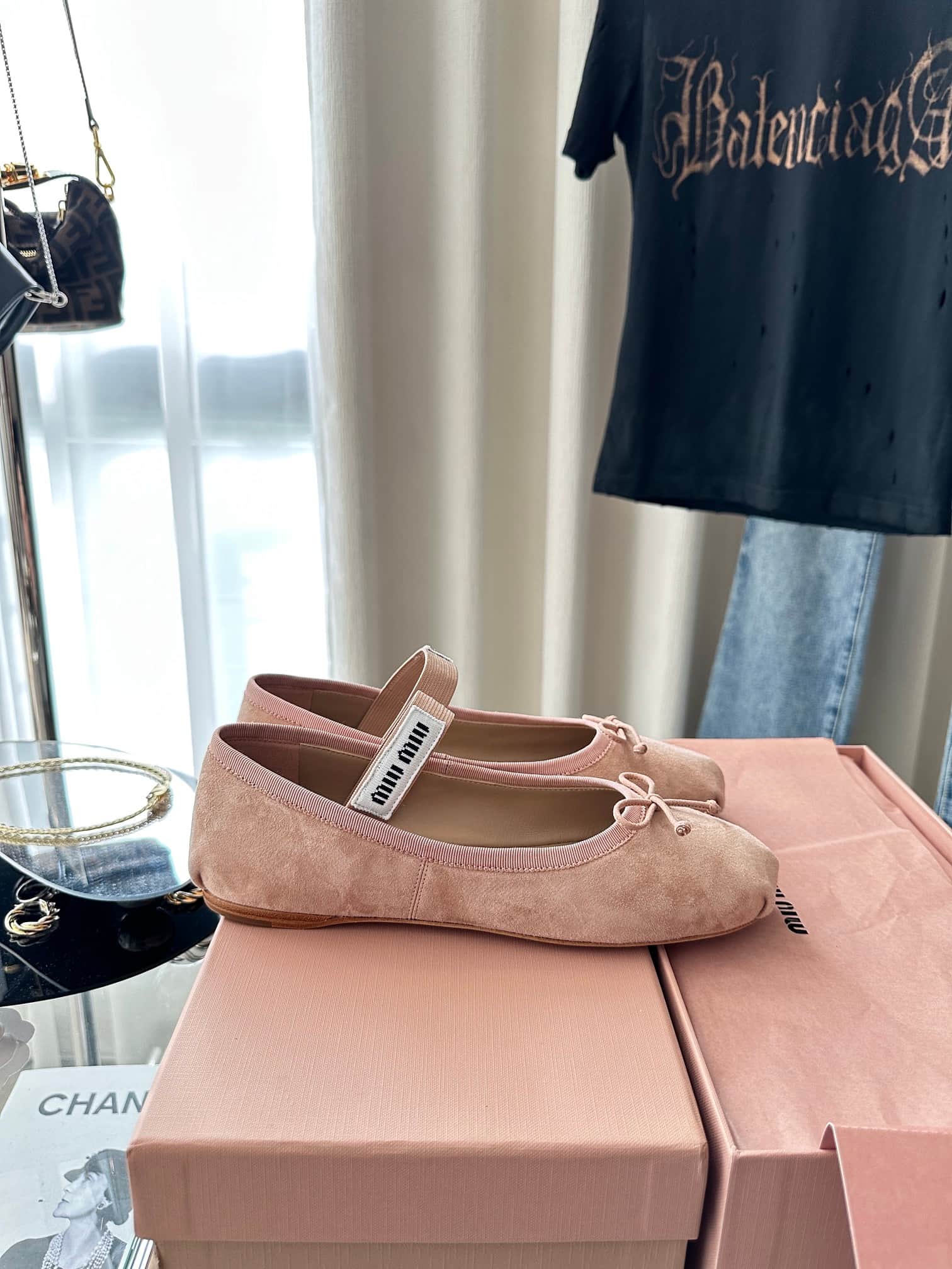 Miu Miu Suede Ballet Flat Shoes Women