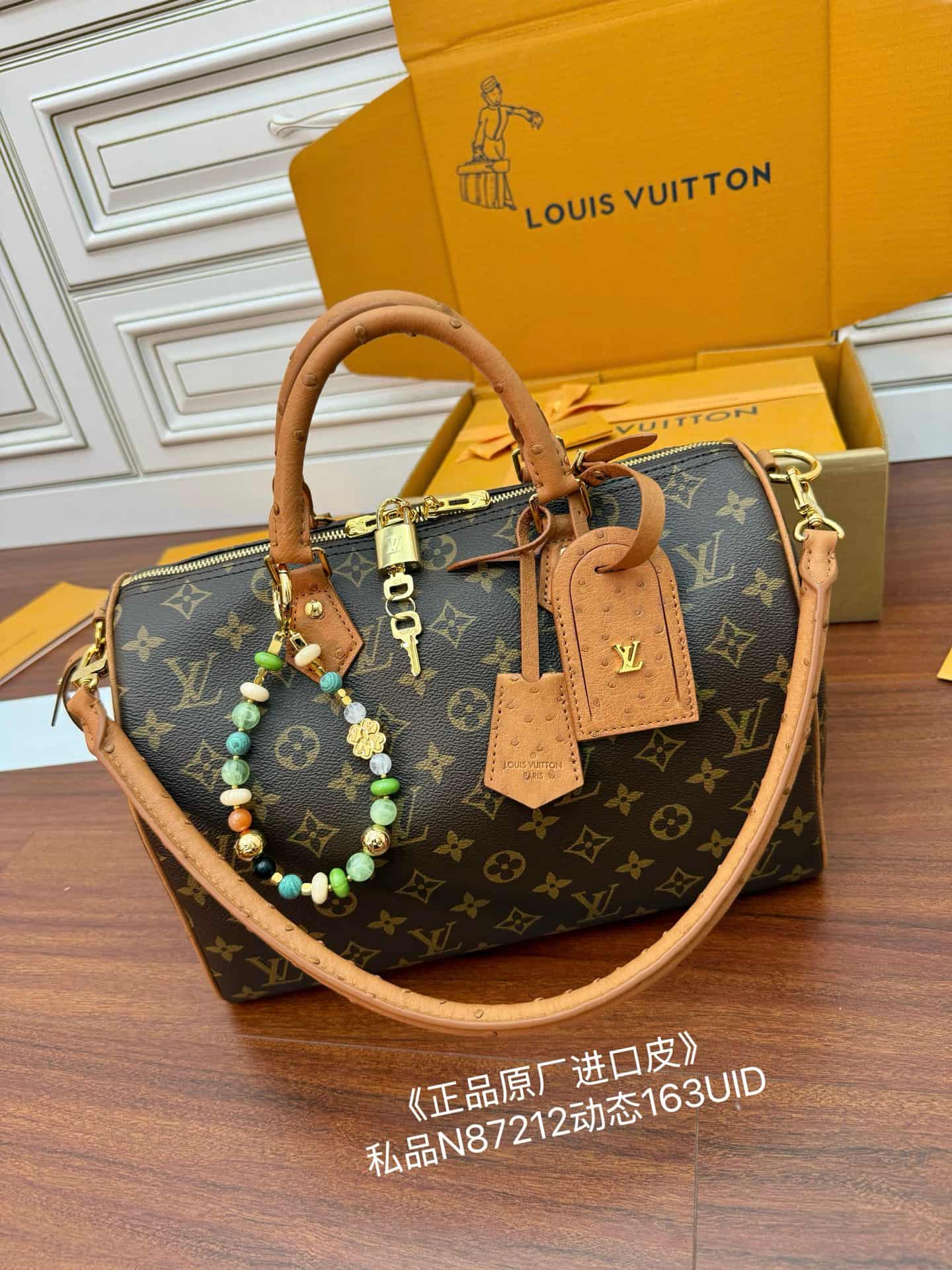 Louis Vuitton Speedy Soft 30 Boho Monogram Tan Coated canvas Ostrich-leather trim N87212 TOP