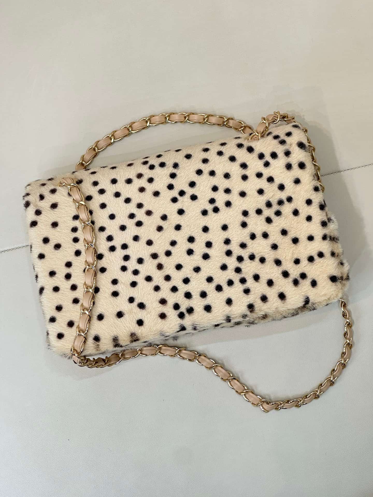Chanel Flap Bag Dotted Leopard Pony Hair & Gold-Tone Metal Beige AS6513 TOP